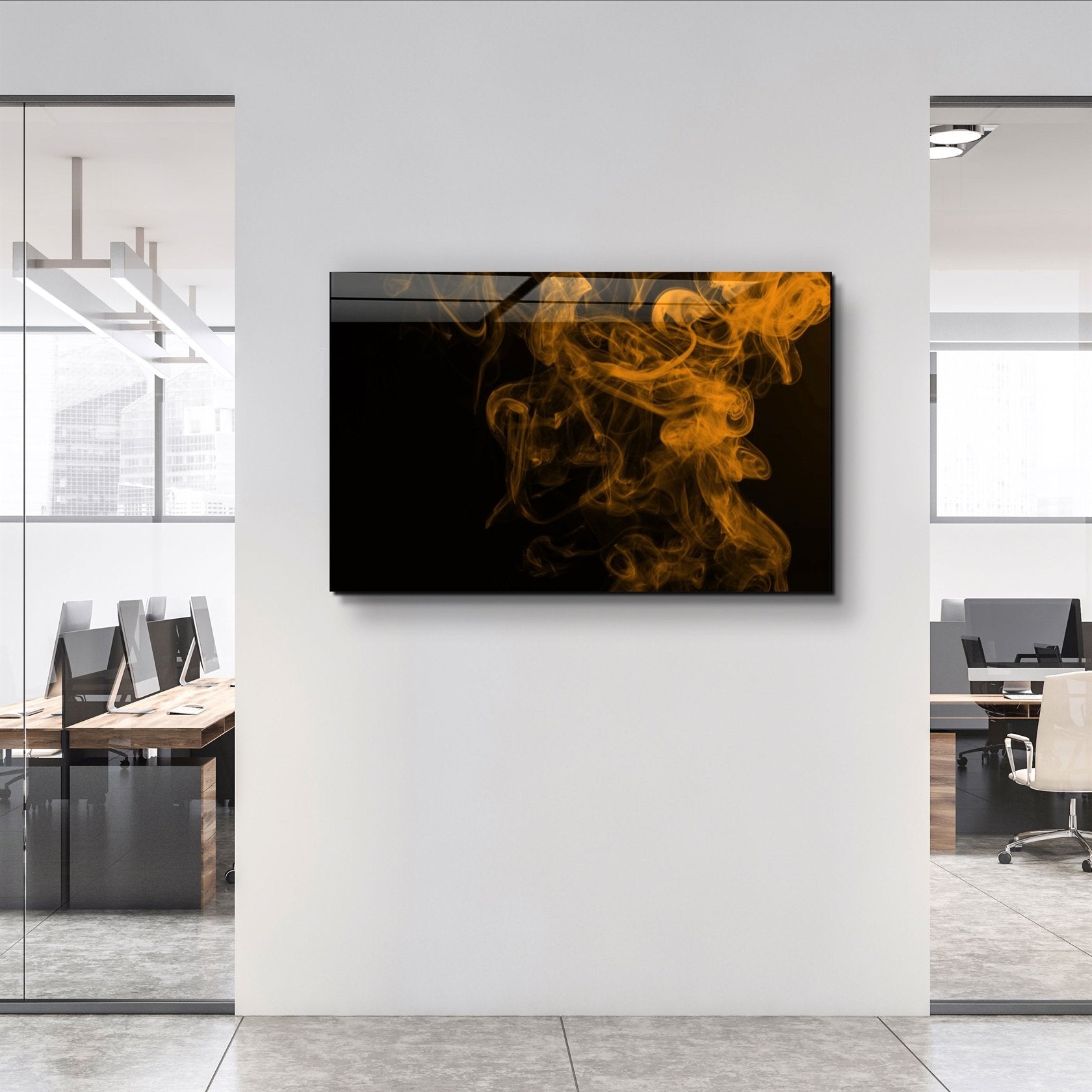 ・"Orange Smoke"・Glass Wall Art