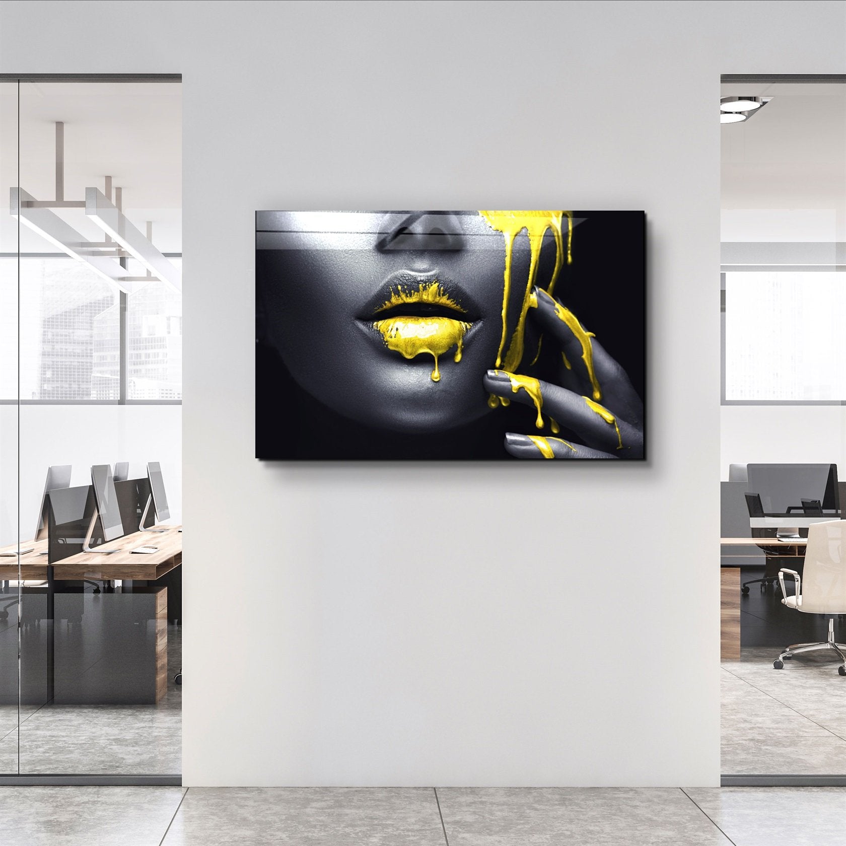 ・"Yellow Lips V2"・Glass Wall Art