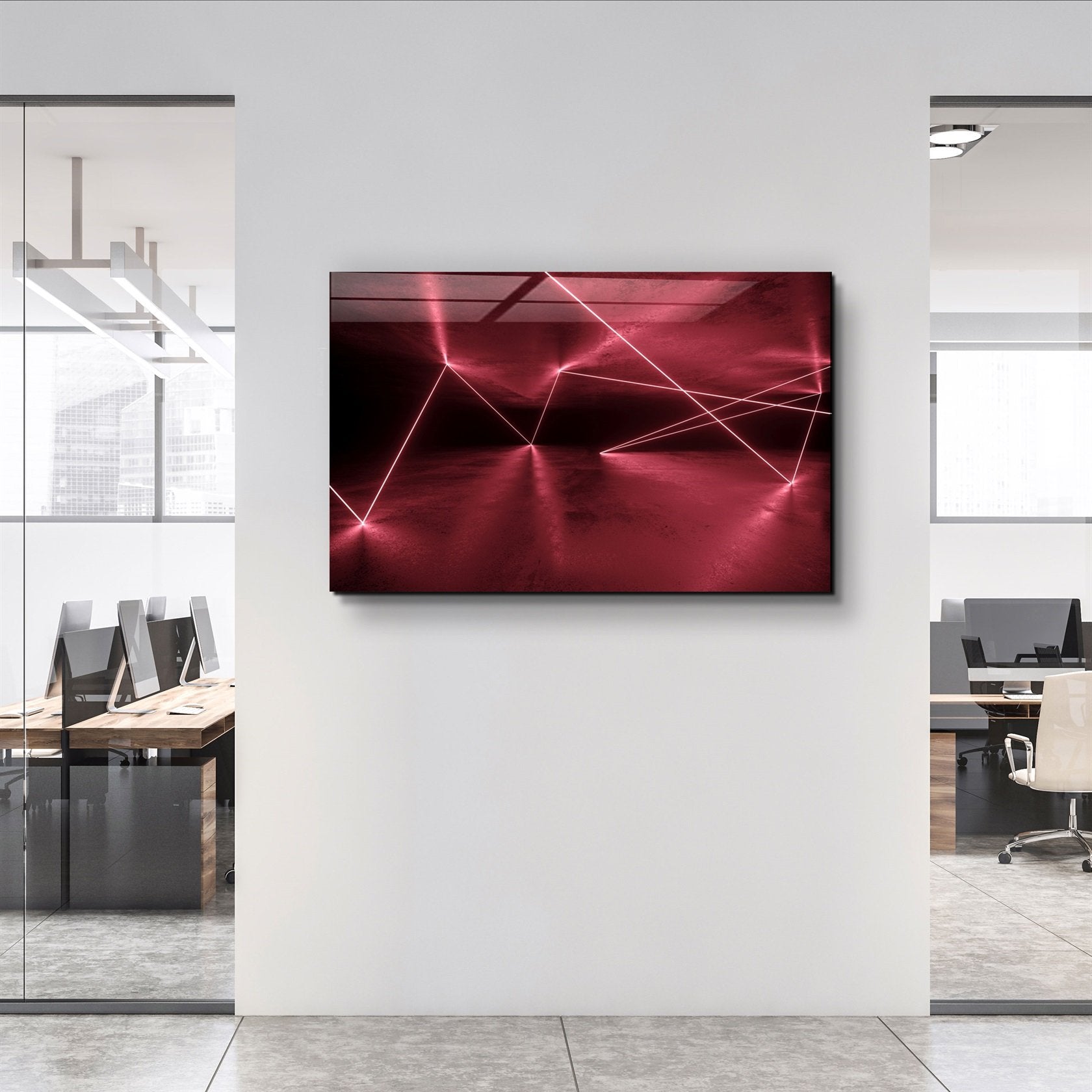 ・"Abstract Neon Lines"・Glass Wall Art