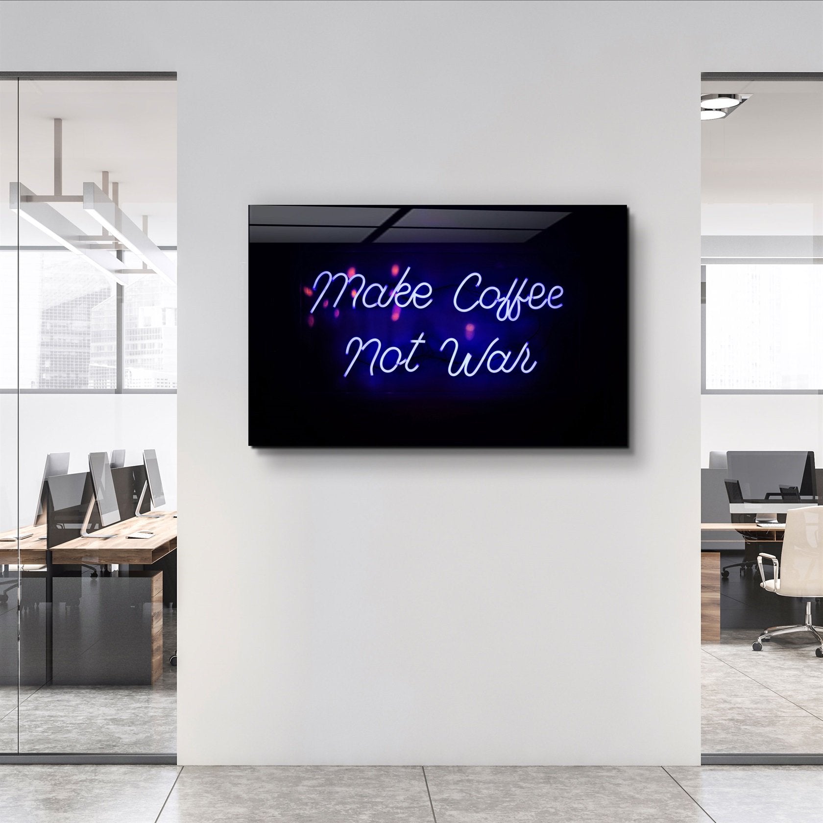 ・"Make Coffee, Not War"・Glass Wall Art