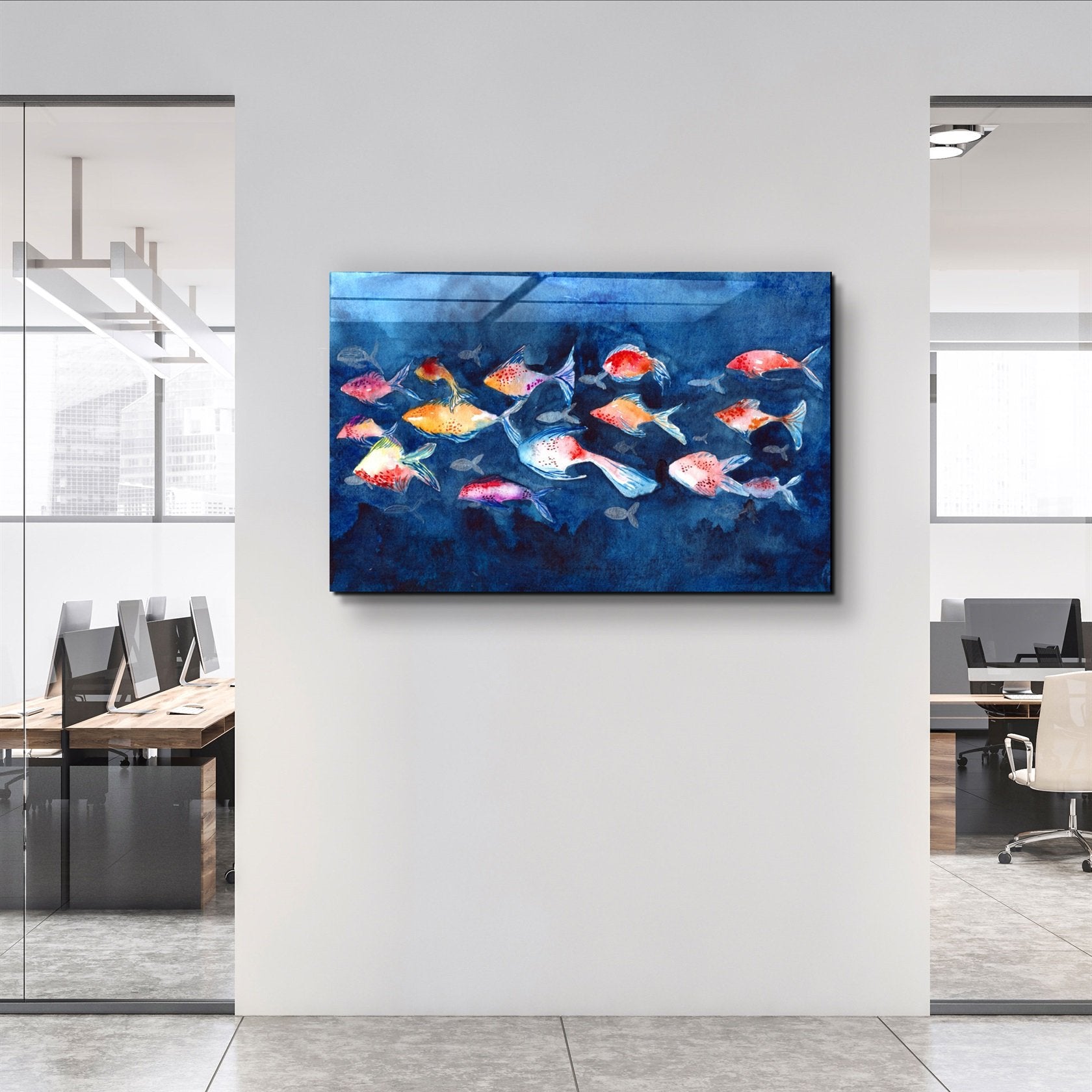 ・"School of Fish"・Glass Wall Art