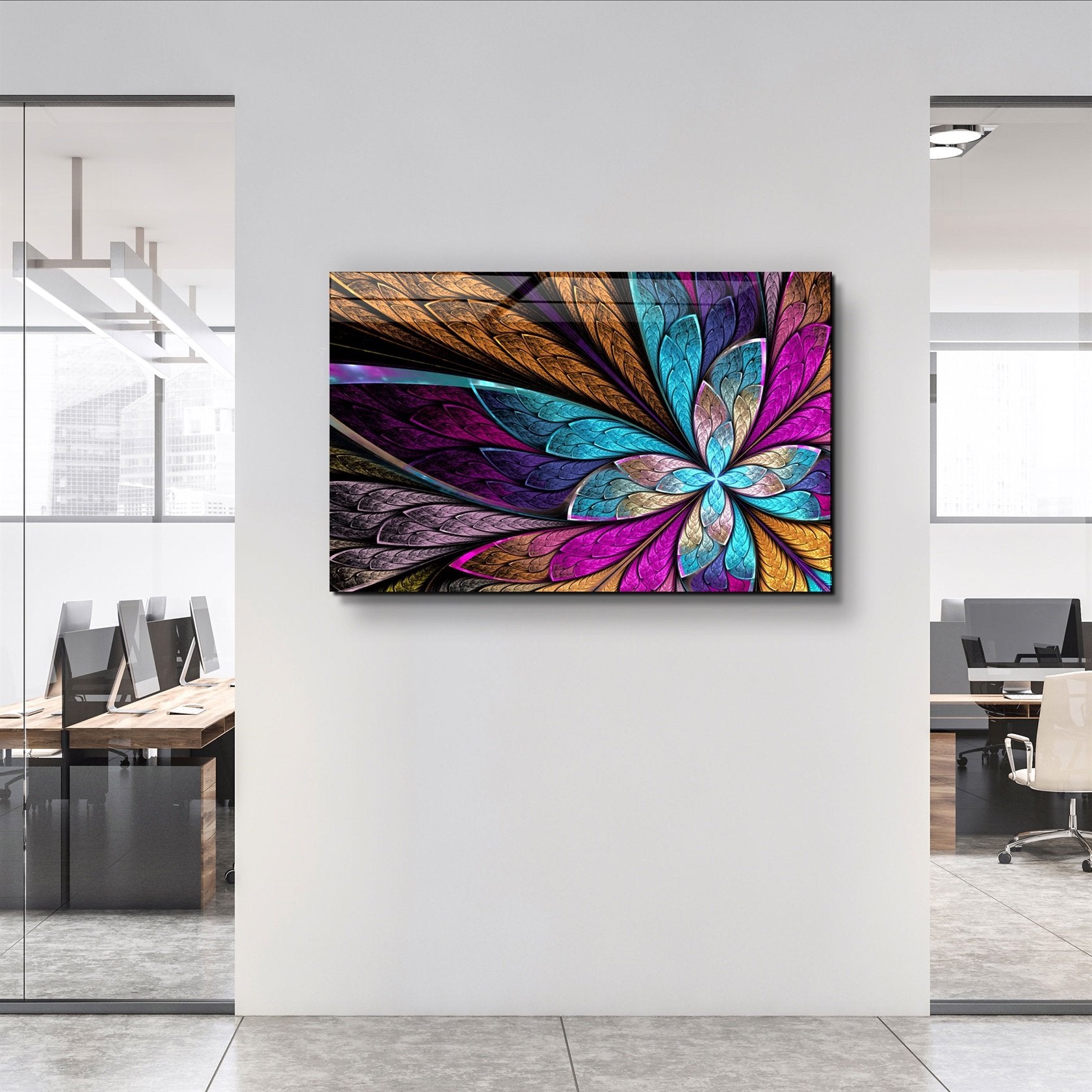 ・"Neon Colored Leaves"・Glass Wall Art