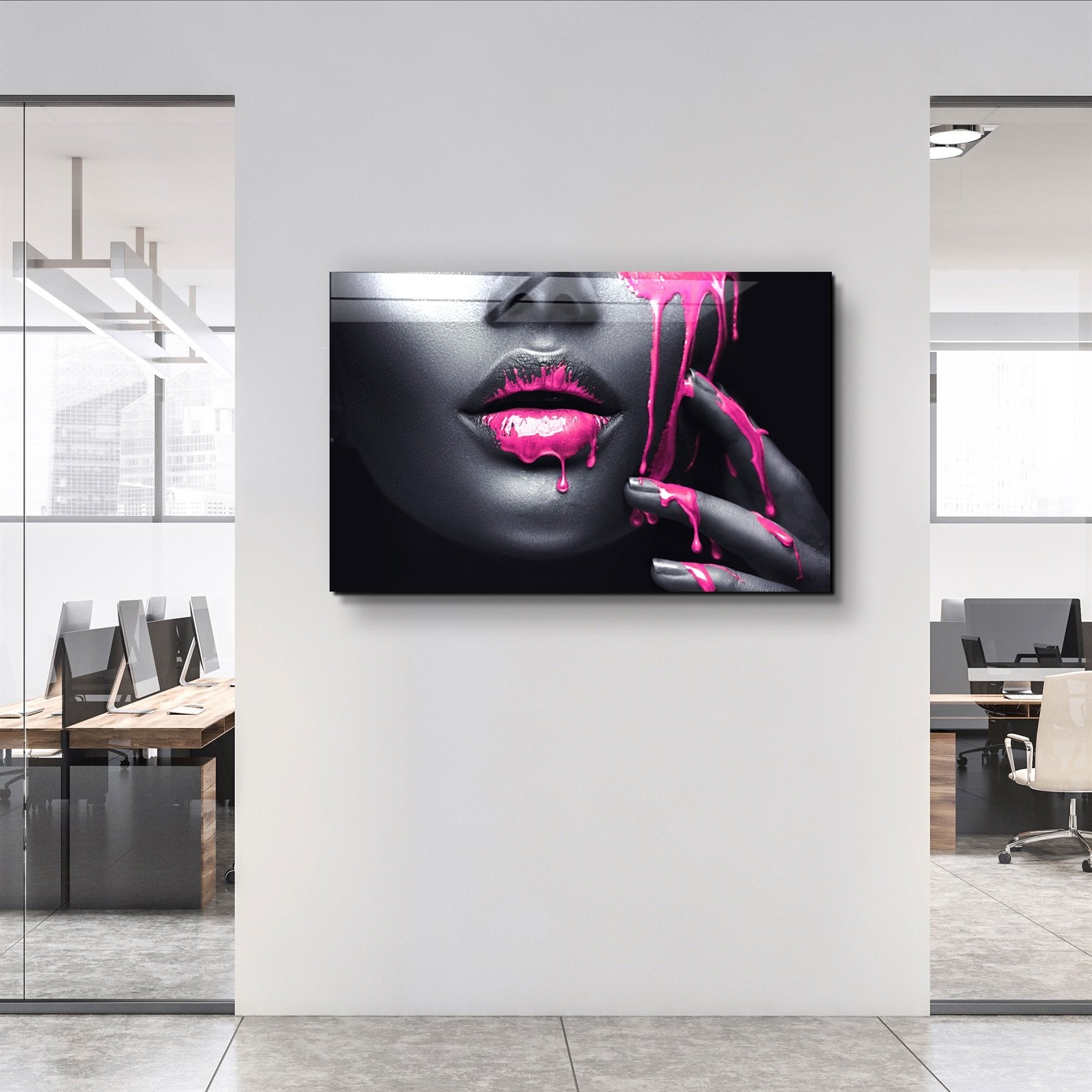 ・"Pink Lips V2"・Glass Wall Art