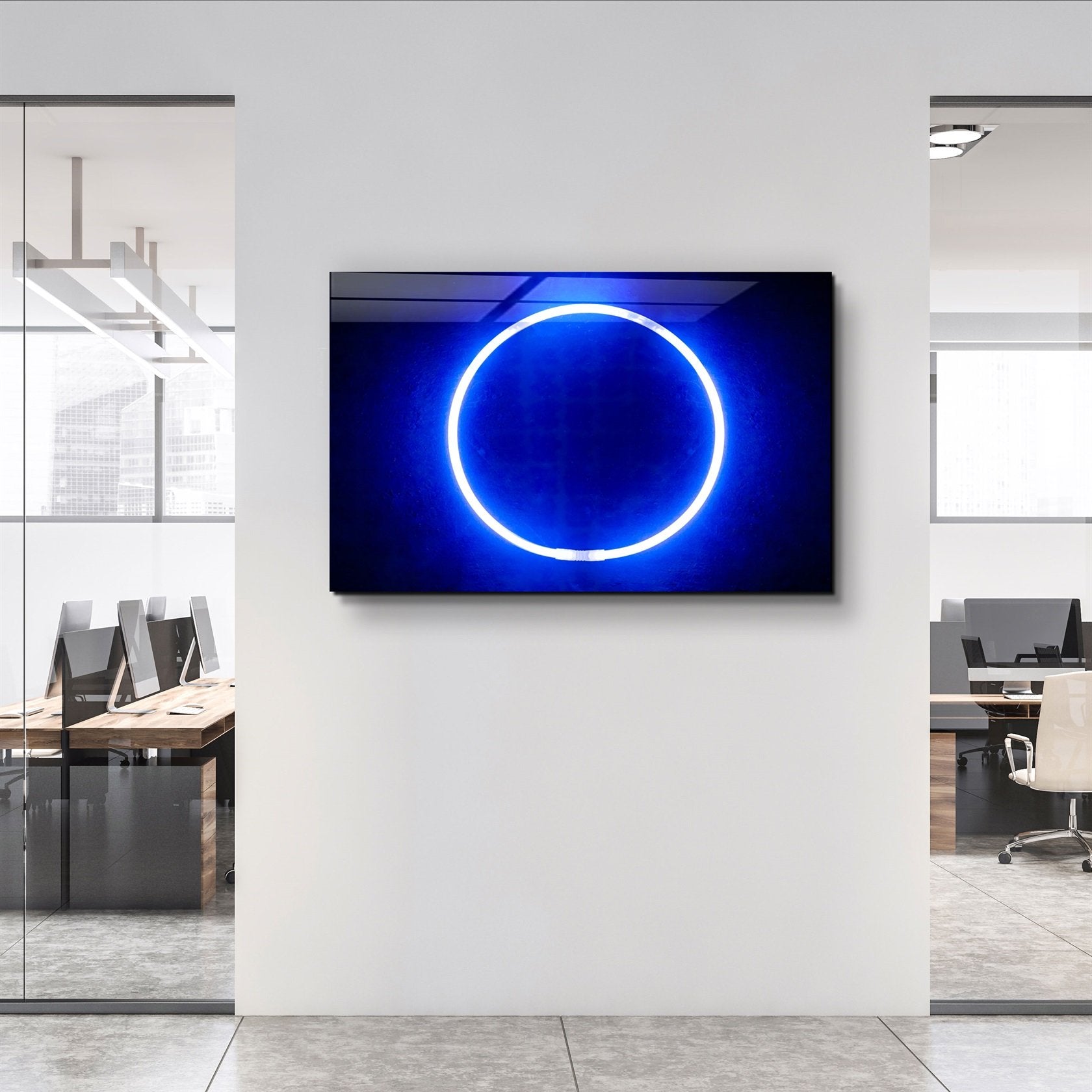 ・"Blue Circle Light"・Glass Wall Art