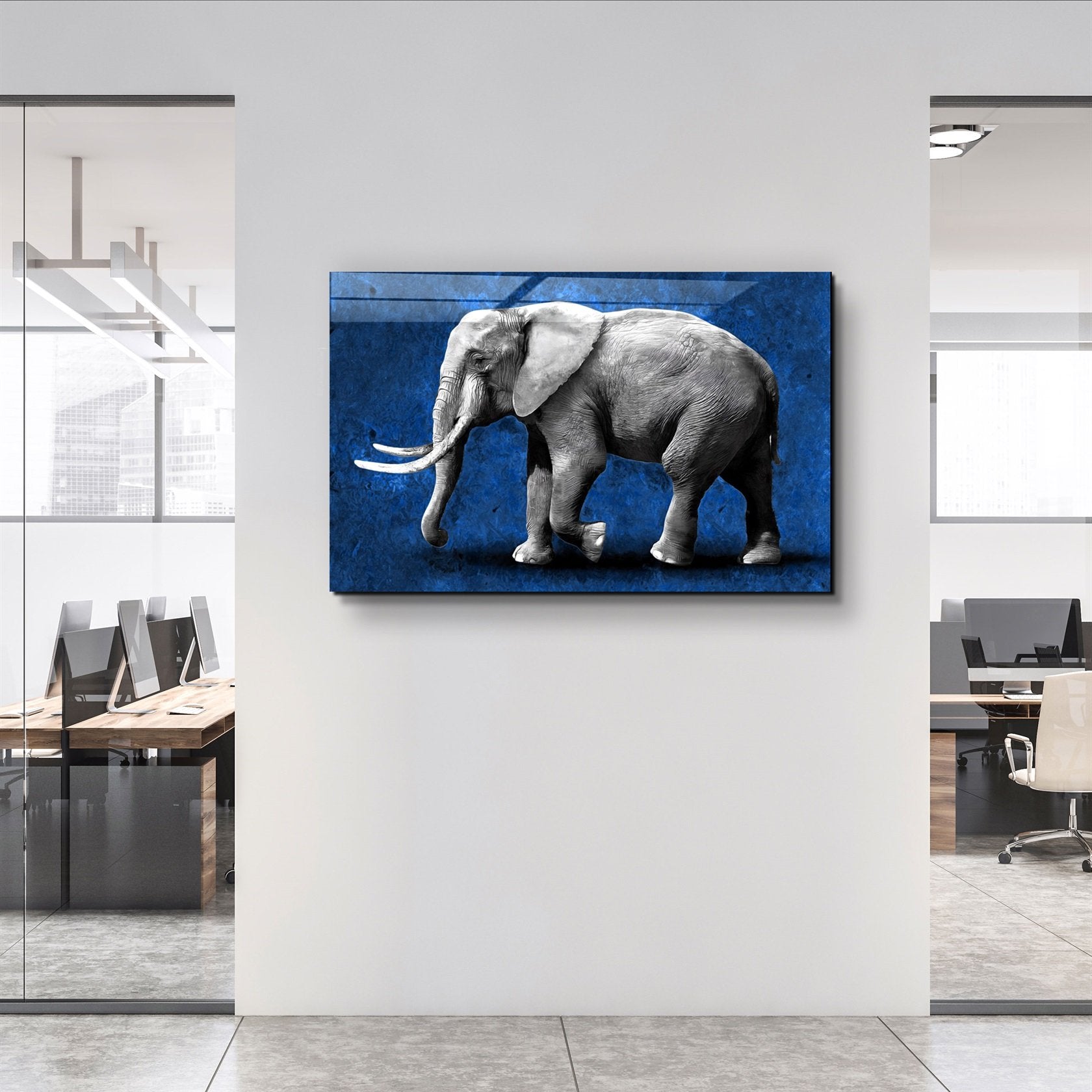 ・"Elephant Blue"・Glass Wall Art