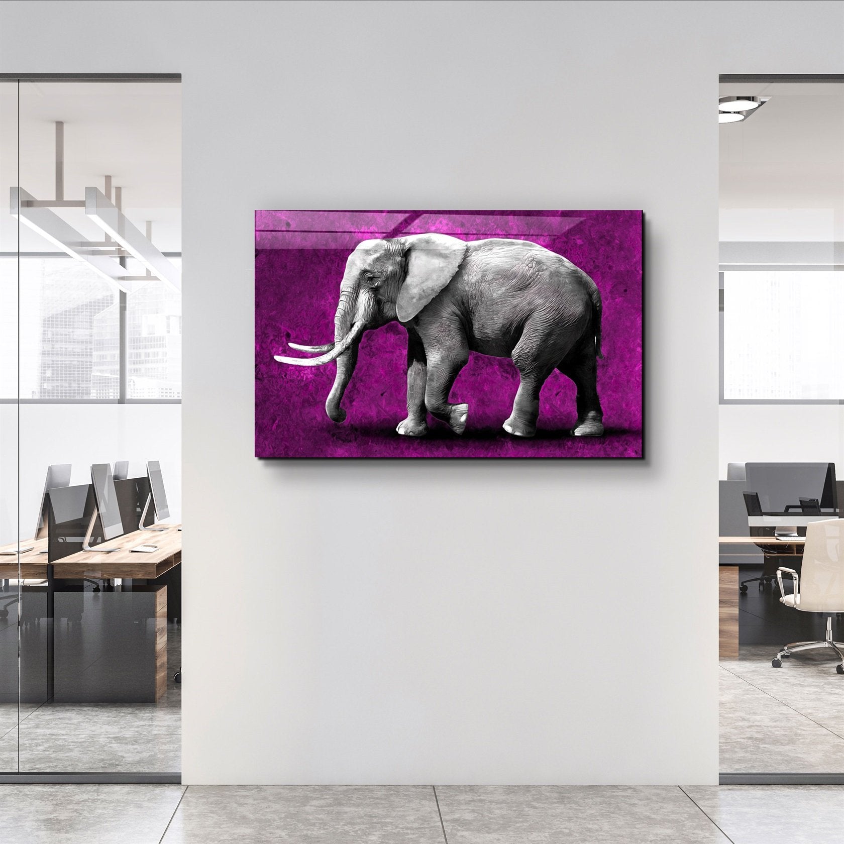 ・"Elephant Purple"・Glass Wall Art