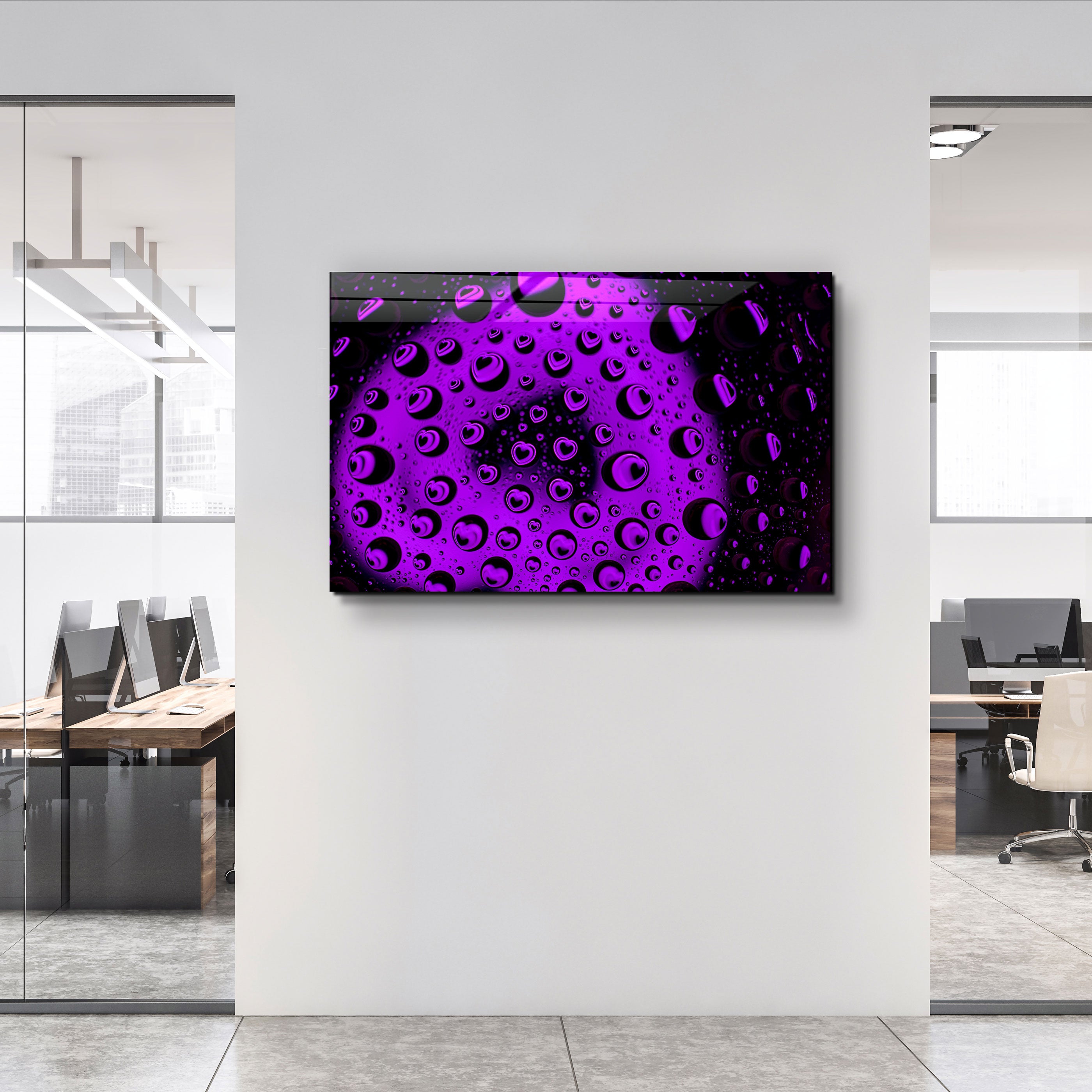 ・"Water Drops - Purple Heart"・Glass Wall Art