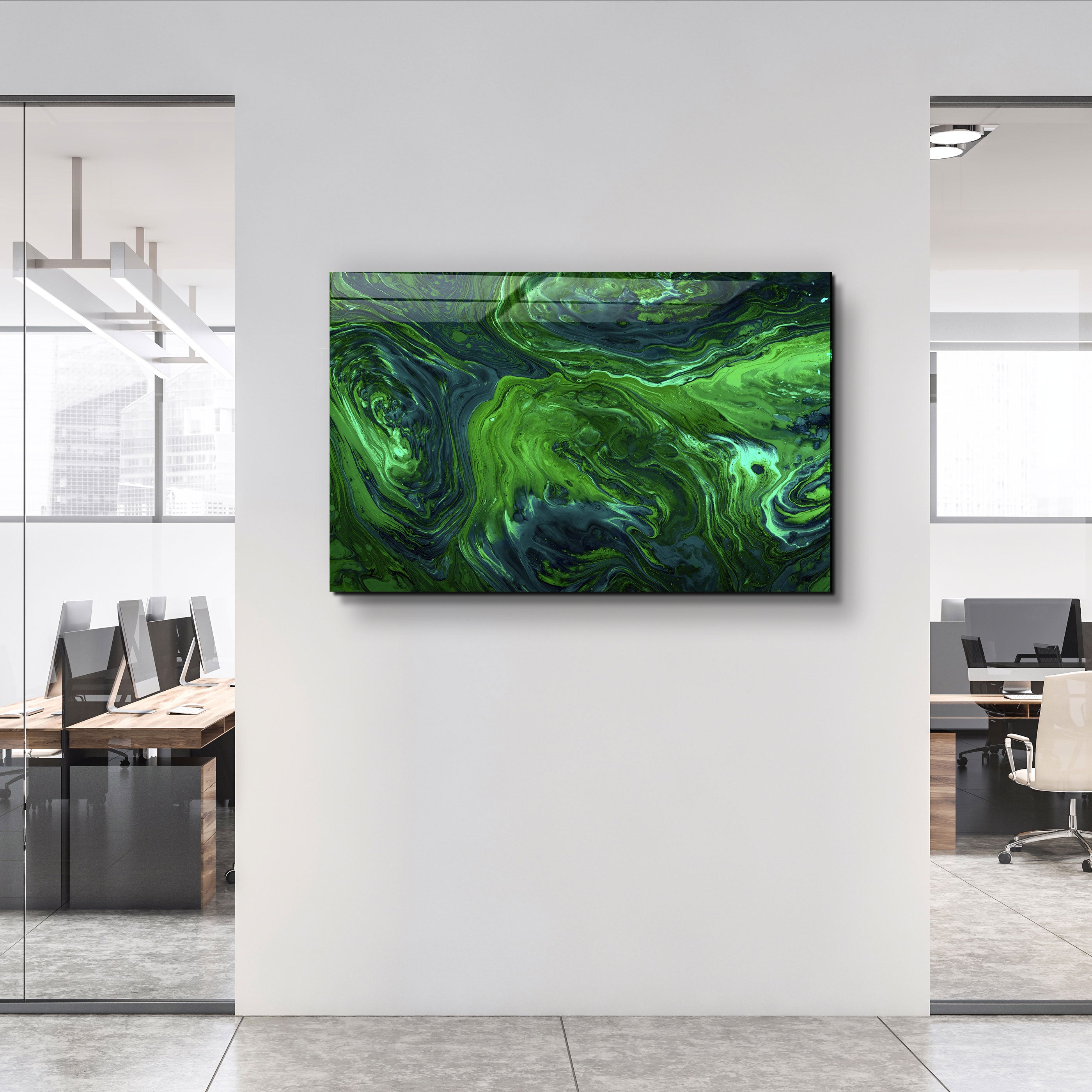 ・"Motif de lave - Vert"・Art mural en verre de la collection du designer