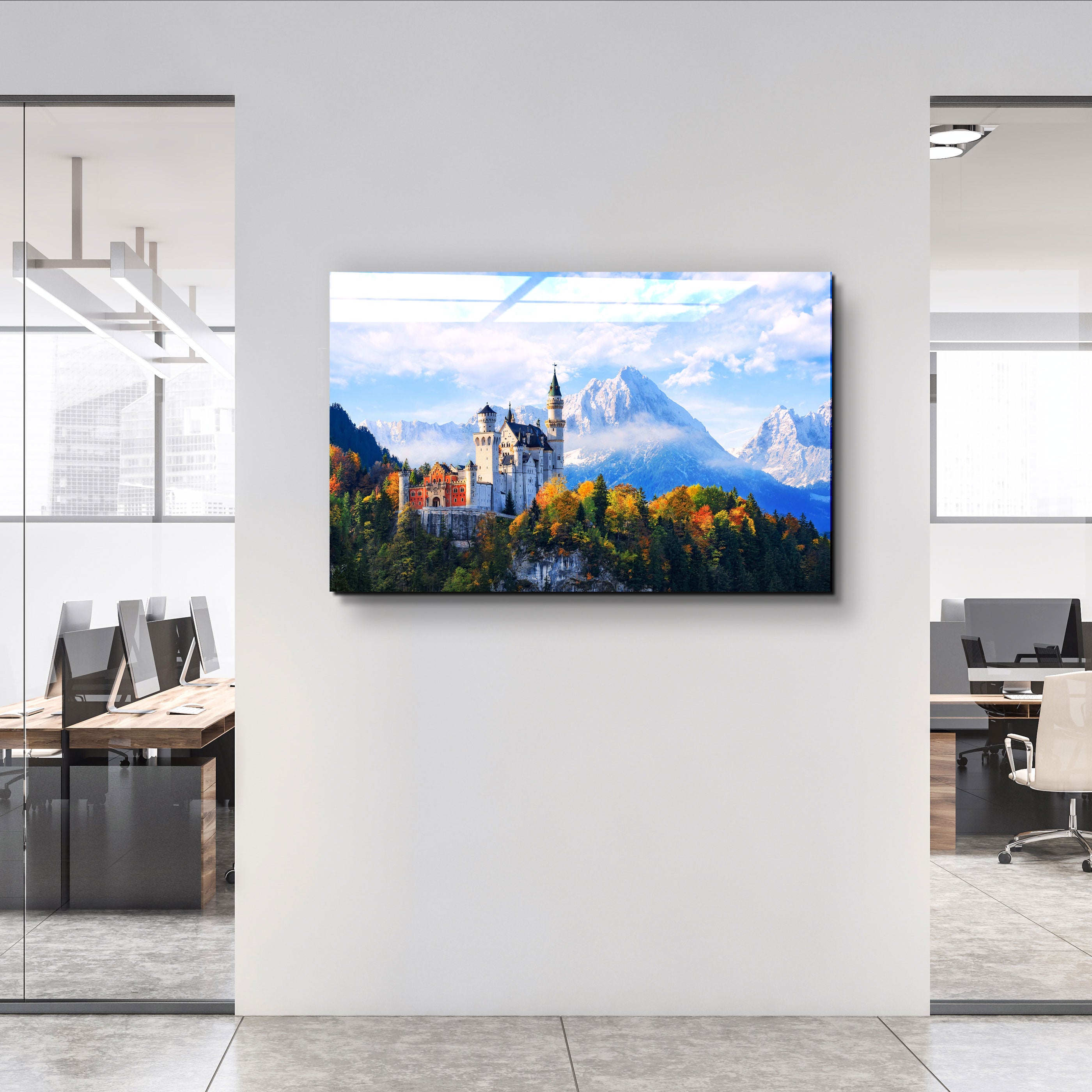 ・"Belle vue sur le château de Neuschwanstein dans les Alpes bavaroises, Allemagne"・Décoration murale en verre
