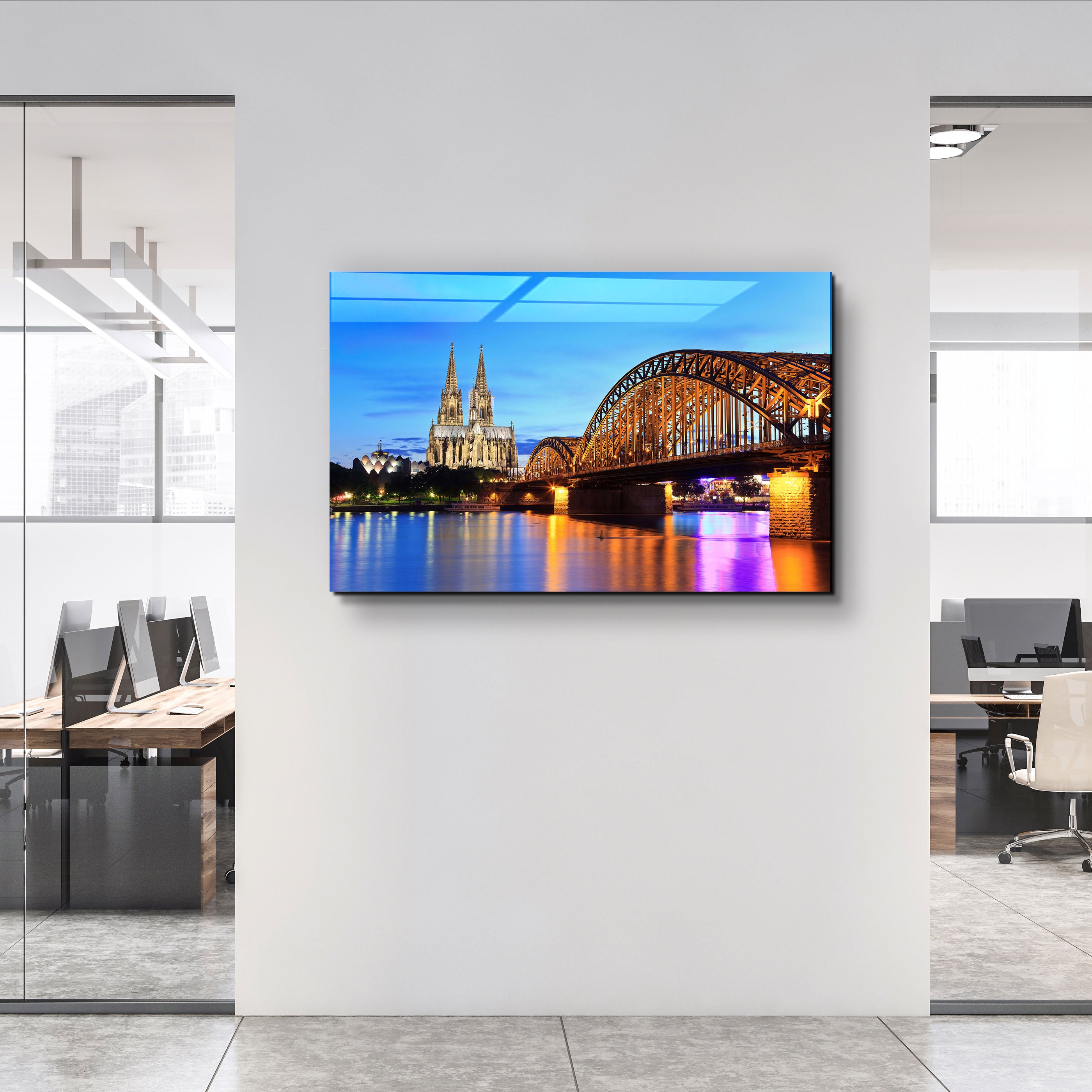 ・"Cologne Dom and city skyline at night, Cologne, Germany"・Glass Wall Art