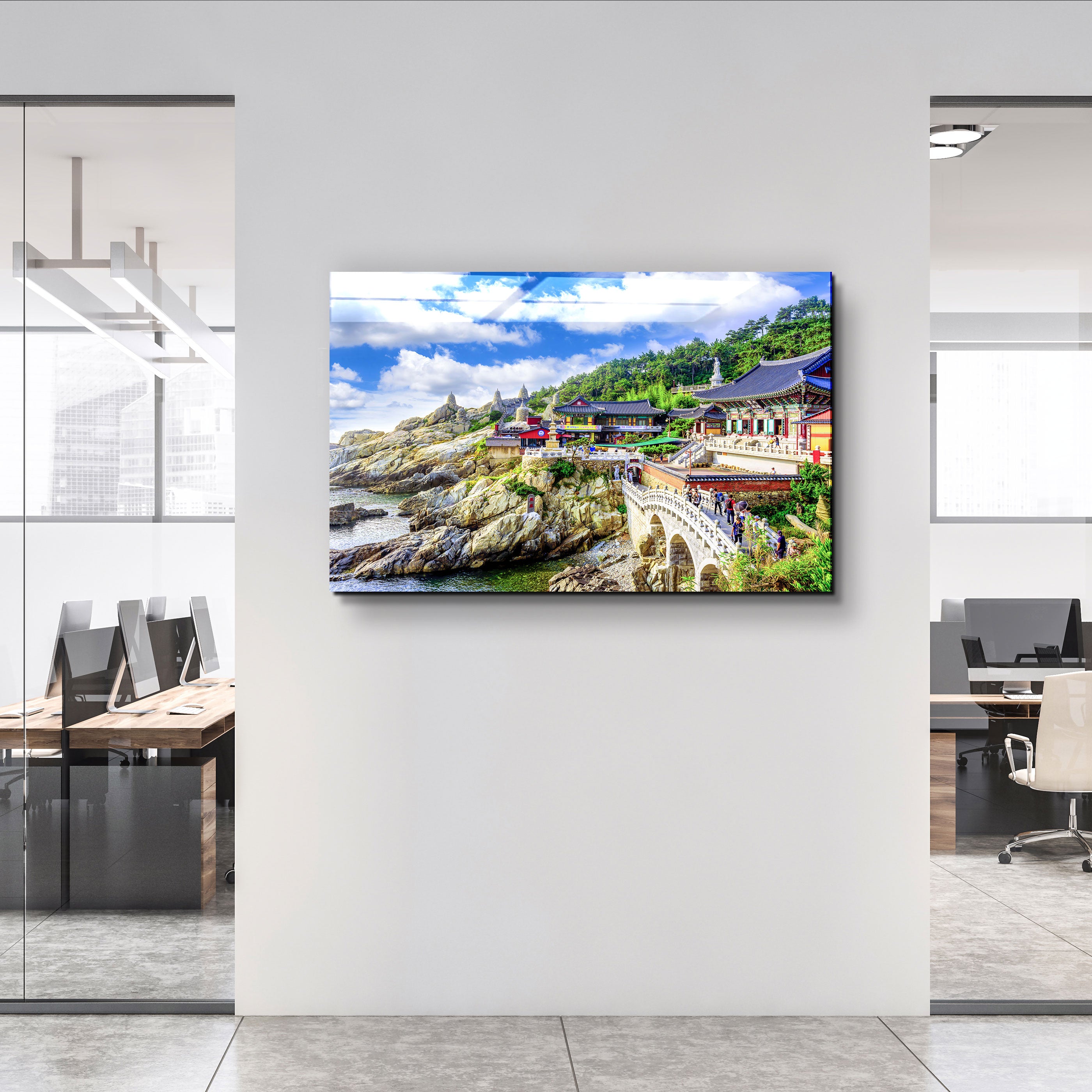 ・"Haedong Yonggungsa Temple and Haeundae Sea in Busan, Buddhist temple in Busan, South Korea"・Glass Wall Art