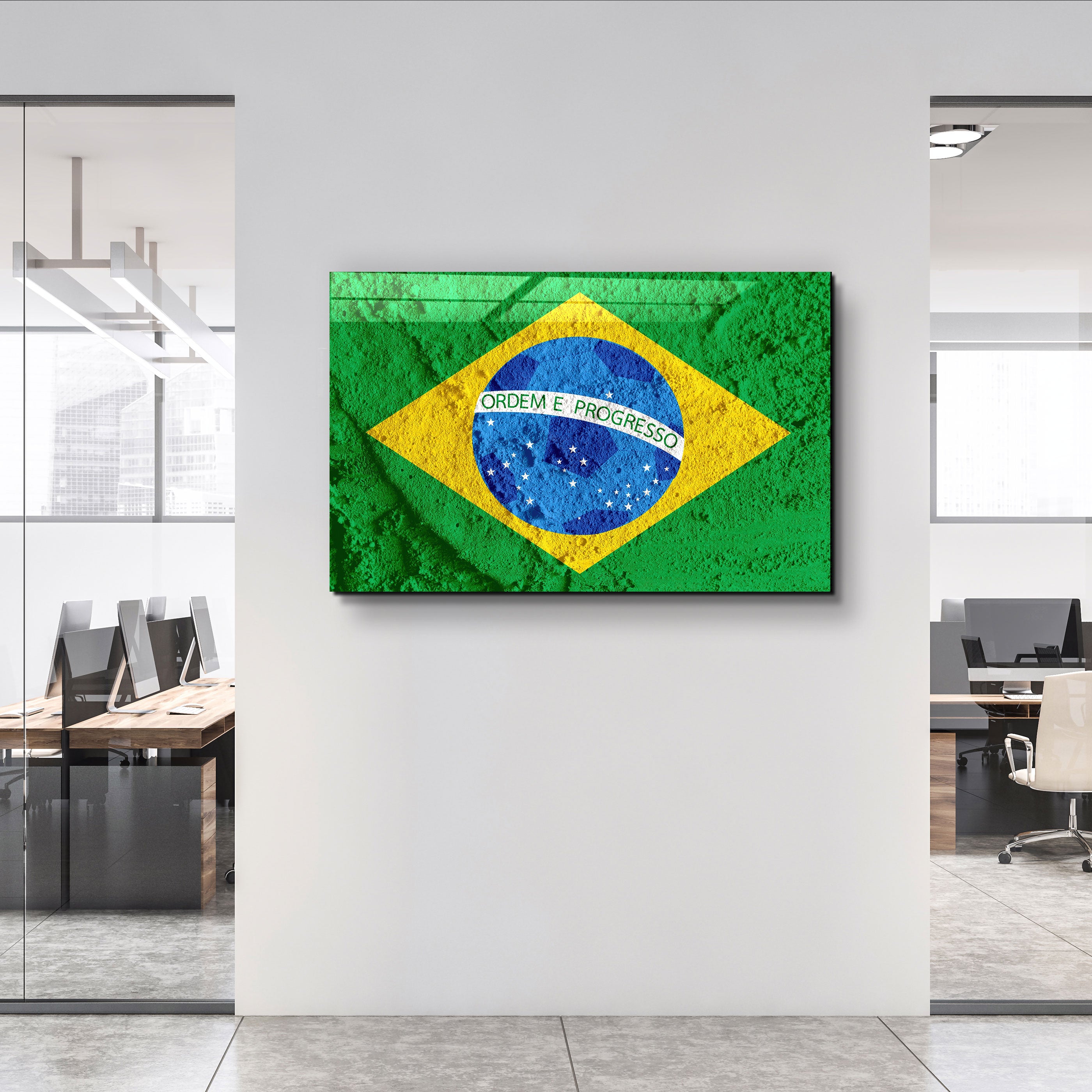 ・"Flag Of Brazil"・Glass Wall Art