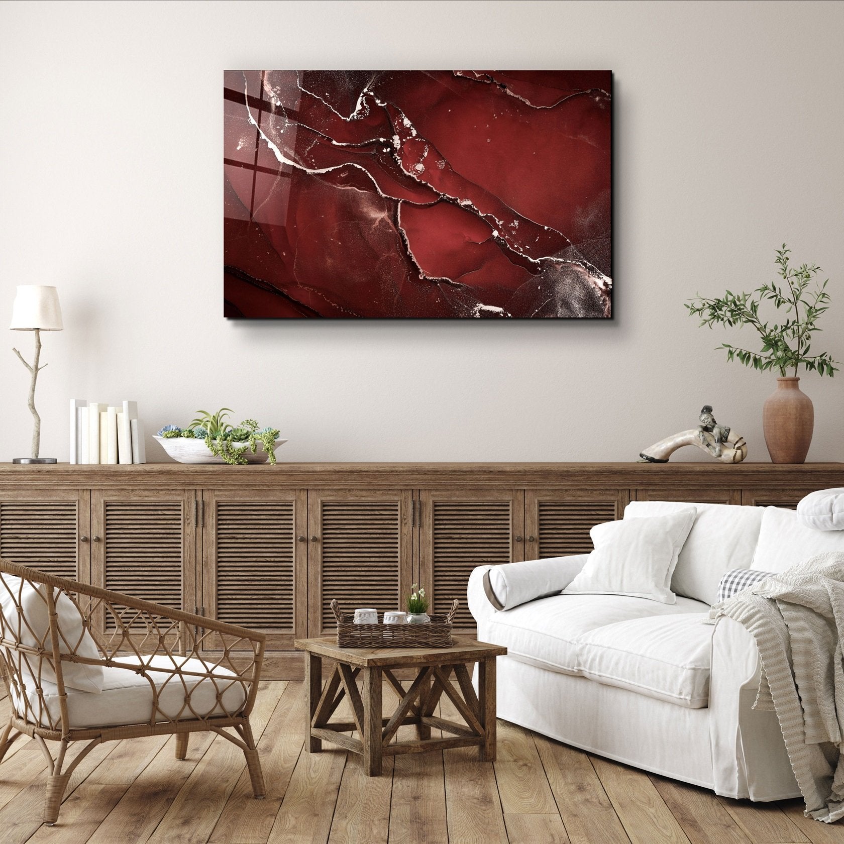 ・"Abstract Red Pattern"・Glass Wall Art