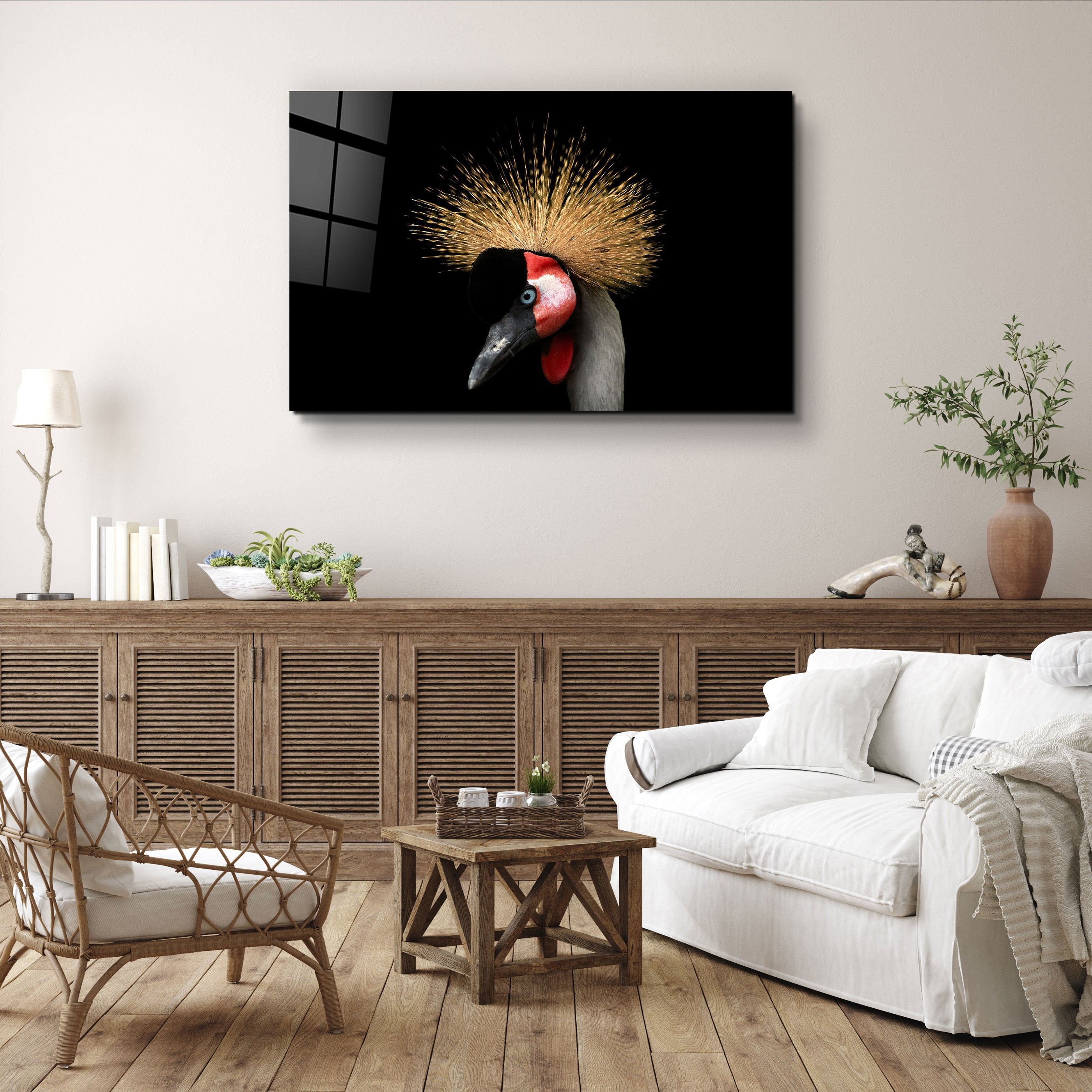 ・"Crowned Crane"・Glass Wall Art