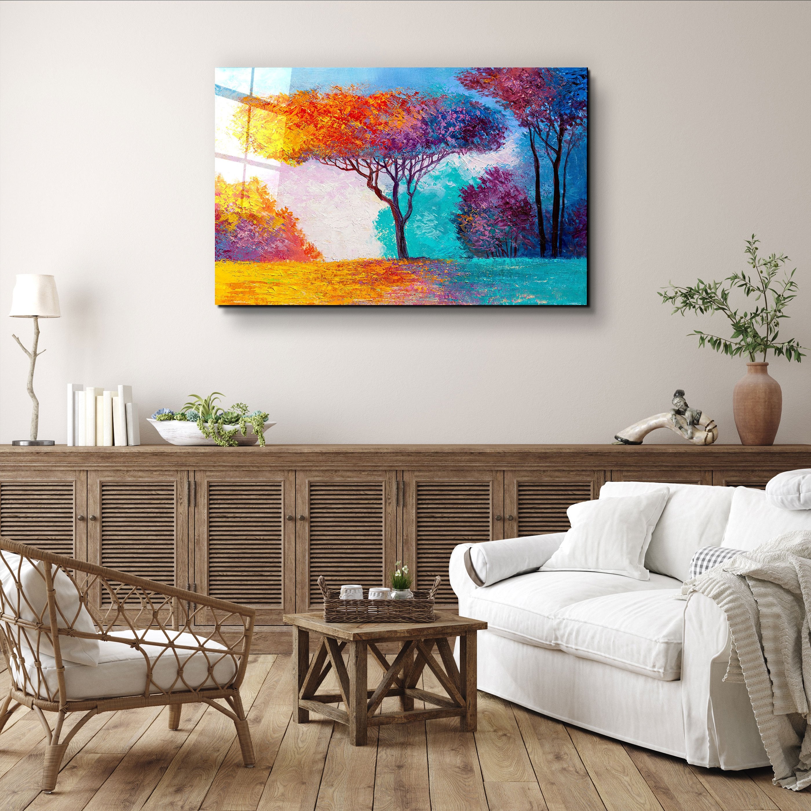 ・"Abstract Colorful Trees"・Glass Wall Art