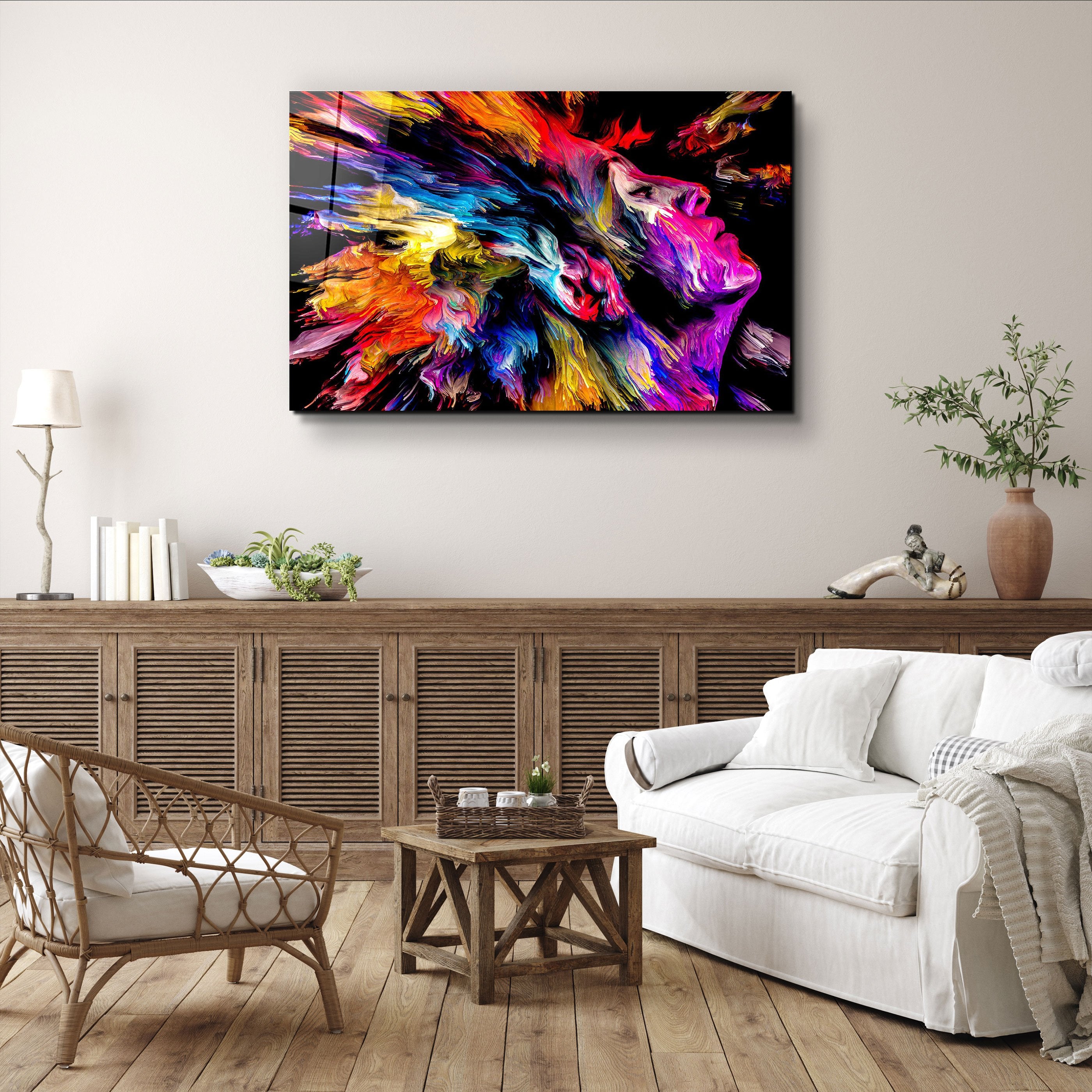 ・"Abstract Colorful Woman Portrait V3"・Glass Wall Art