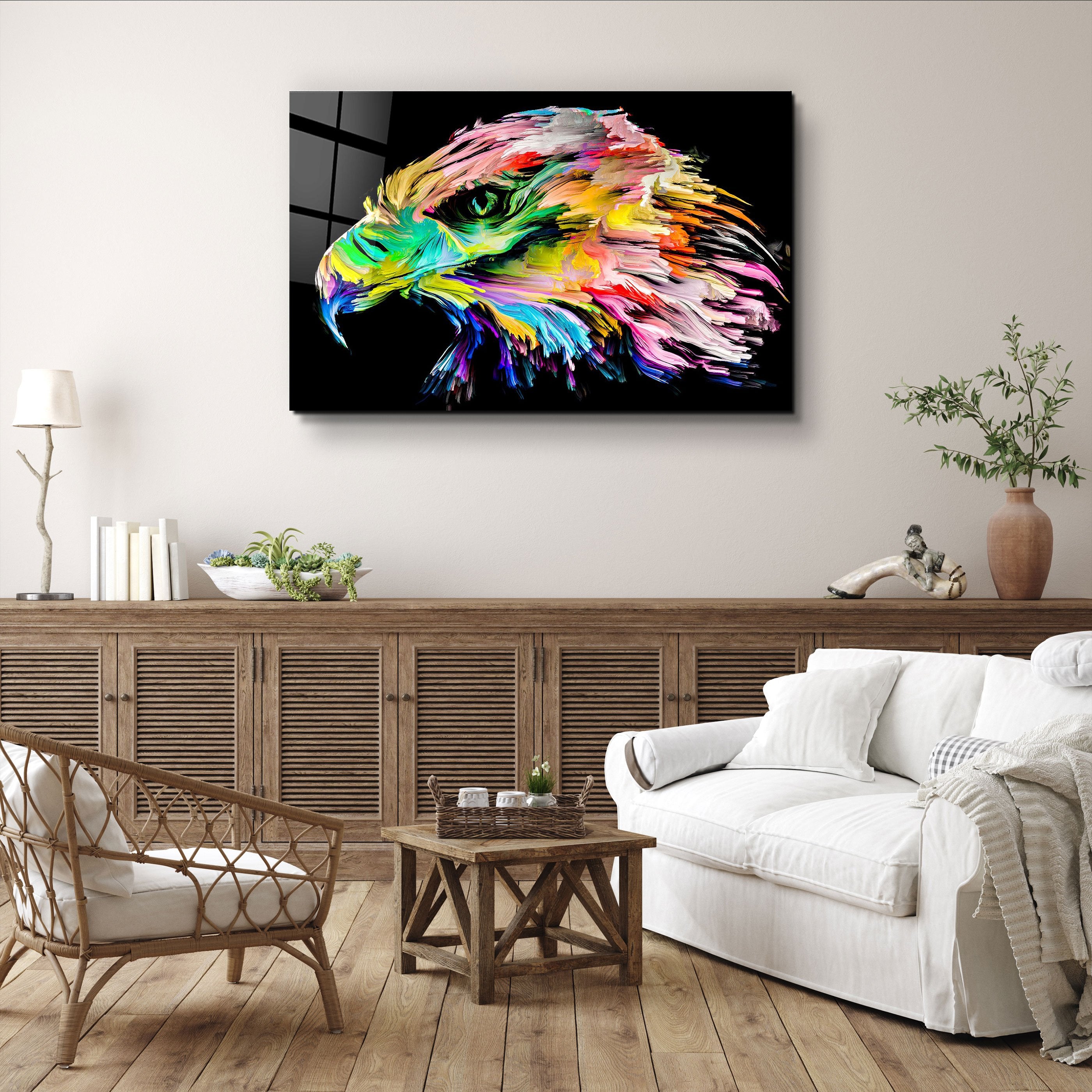 ・"Abstract Colorful Eagle"・Glass Wall Art