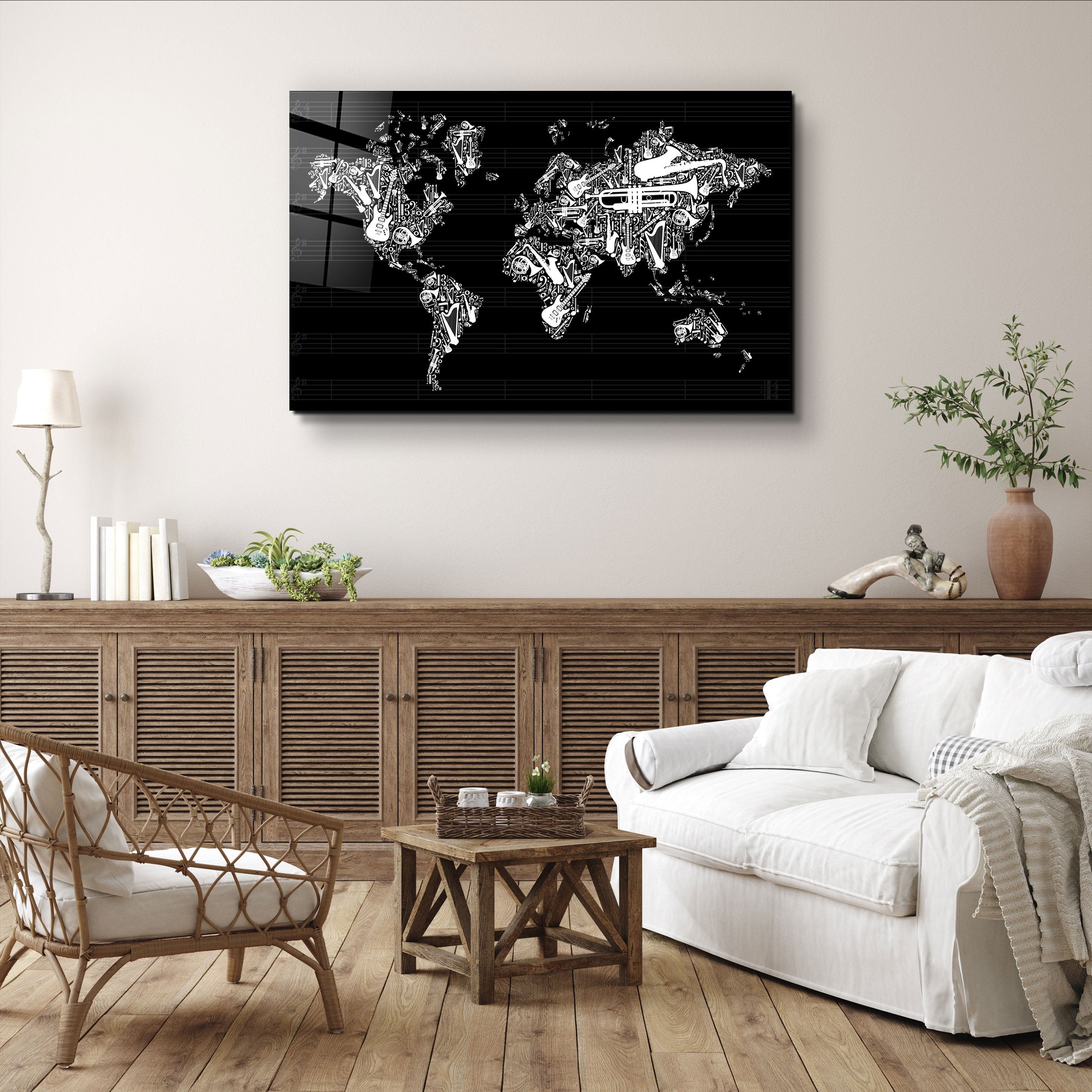 ・"Music World Map"・Glass Wall Art