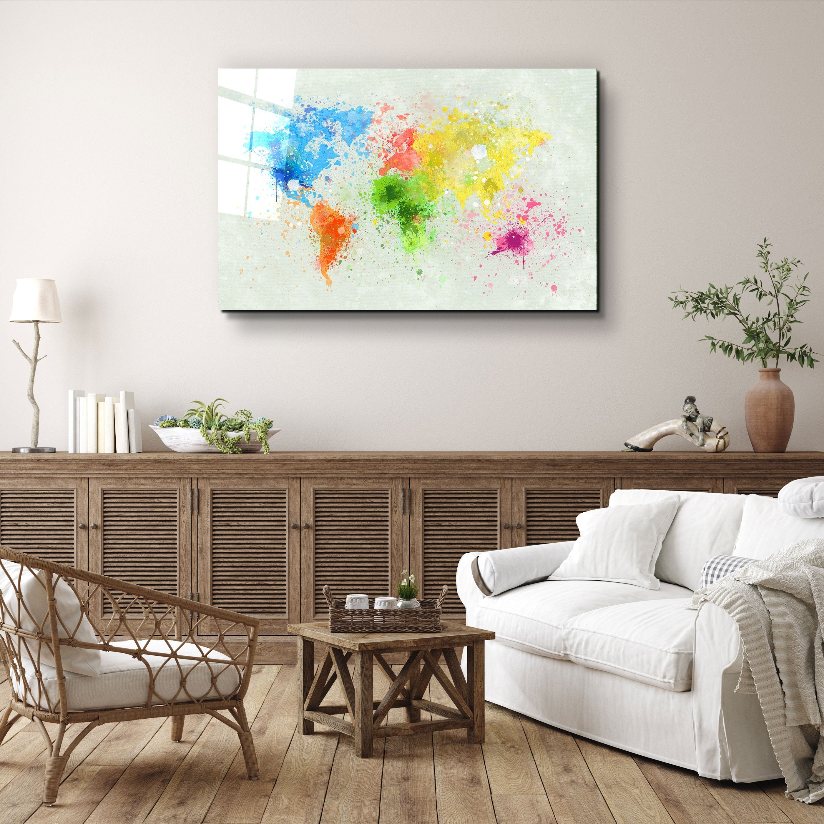 ・"Rainbow World Map"・Glass Wall Art