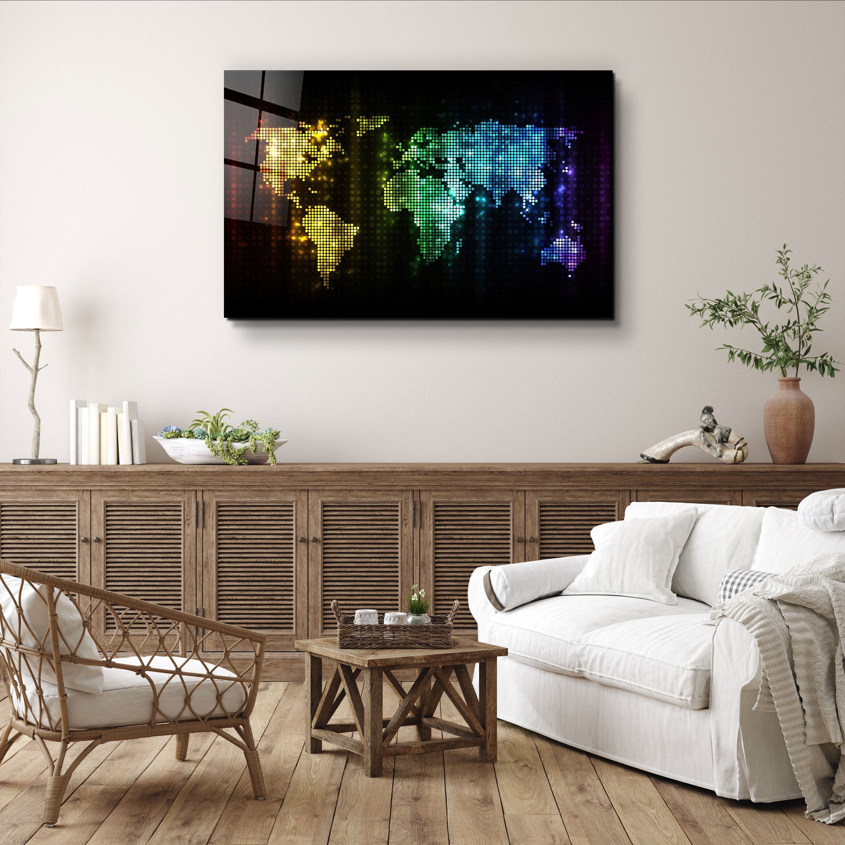 ・"Colorful World Map"・Glass Wall Art