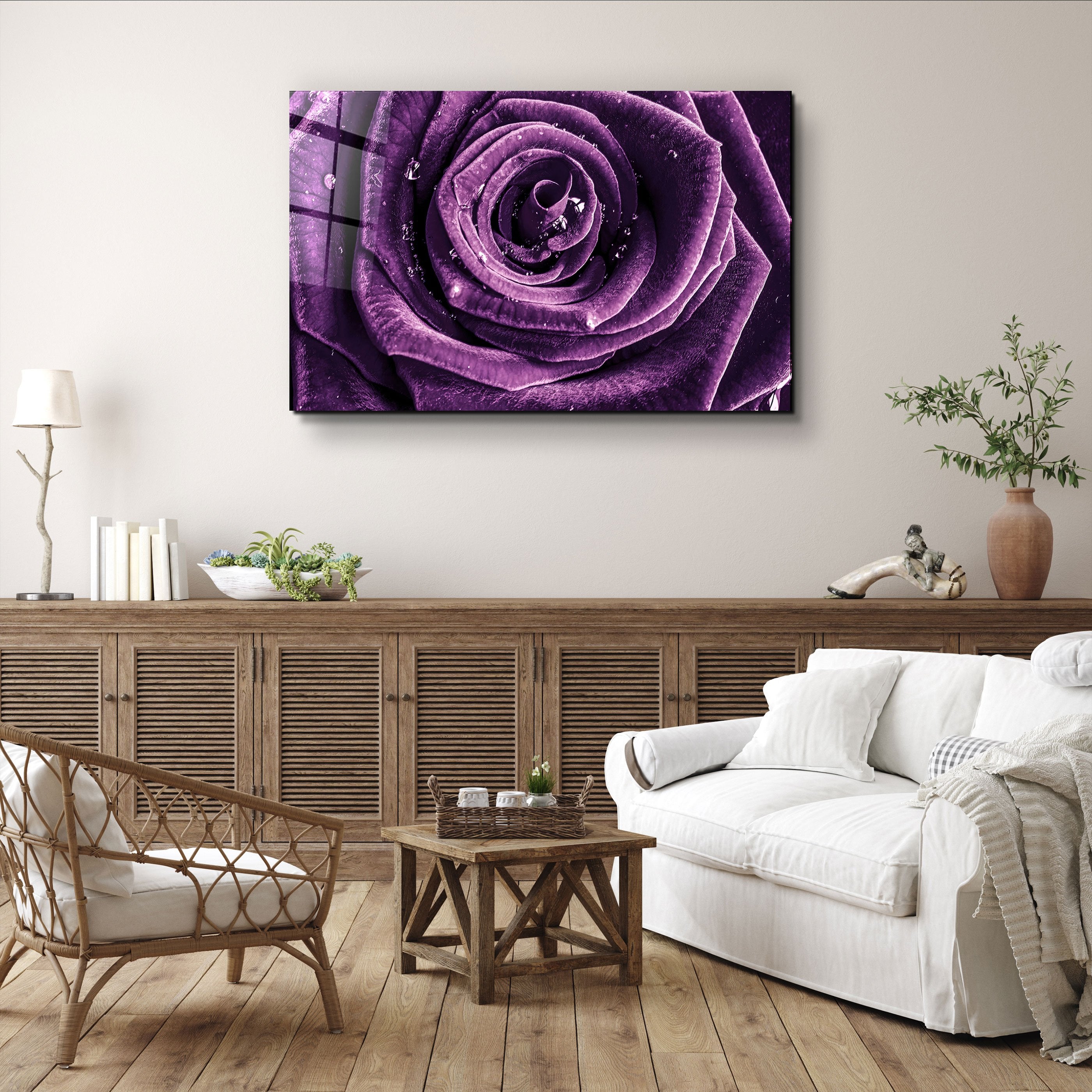 ・"Rose pourpre V2"・Art mural en verre