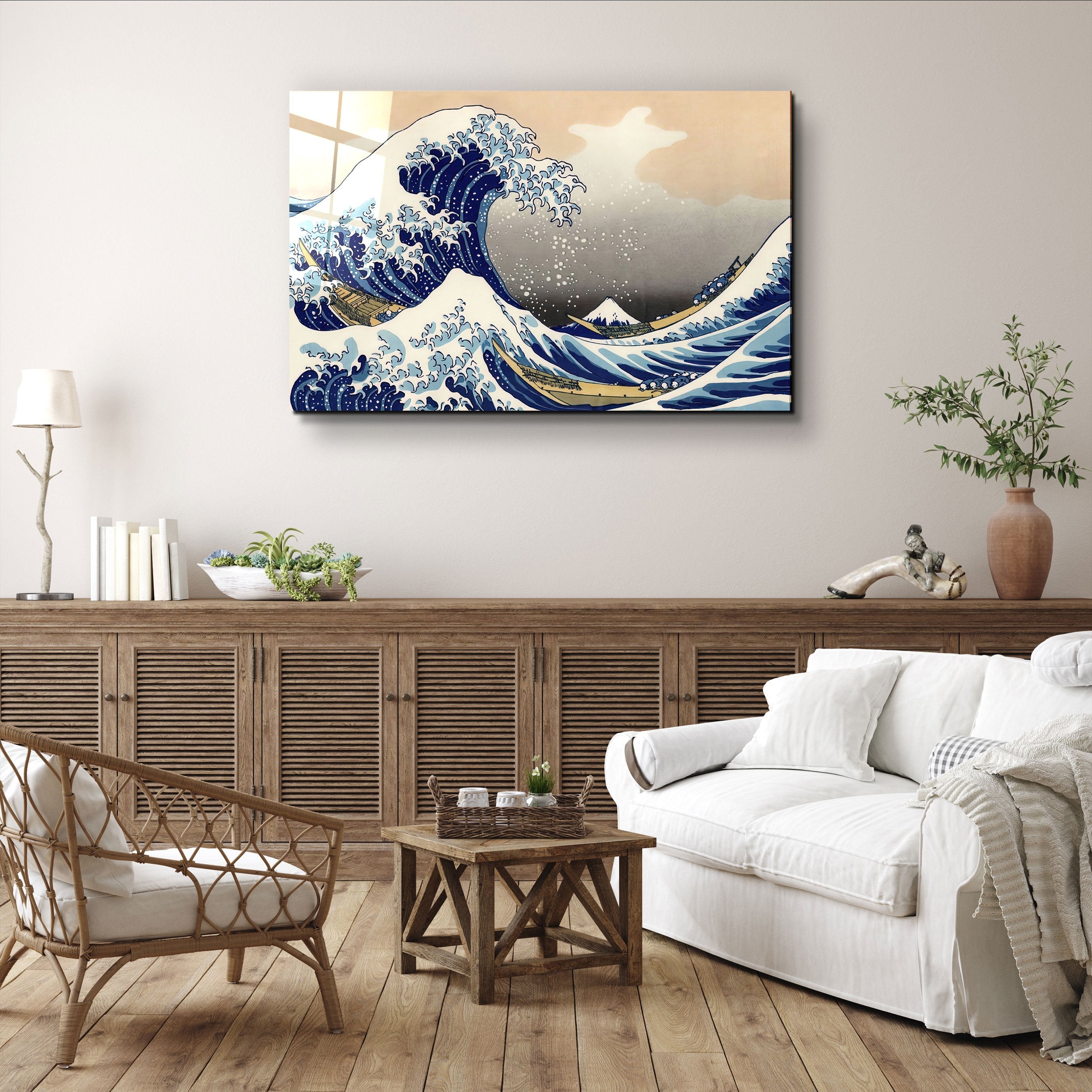 ・"The Great Wave off Kanagawa (1829) by Hokusai"・Glass Wall Art