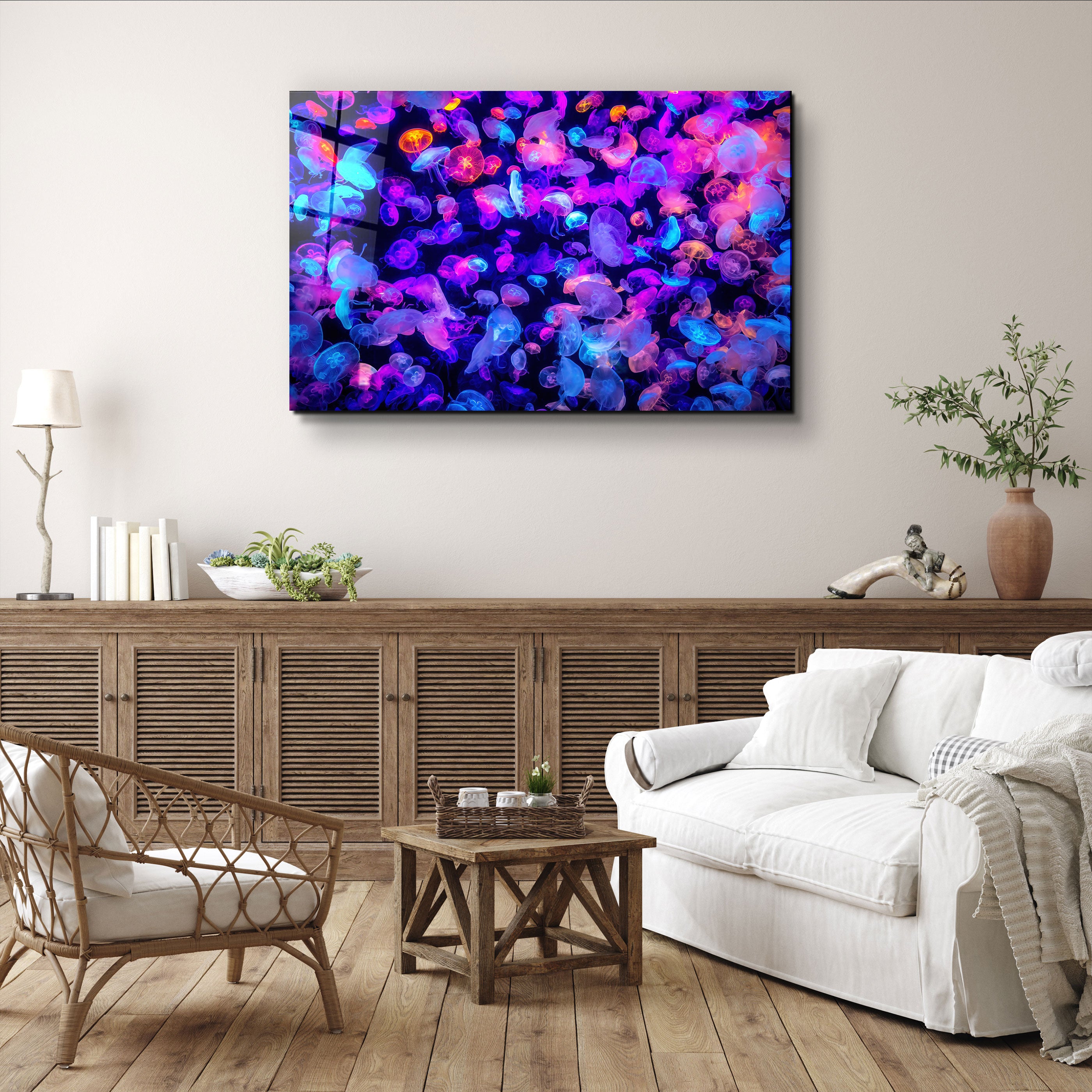 ・"The Colorful Jellyfishes"・Glass Wall Art