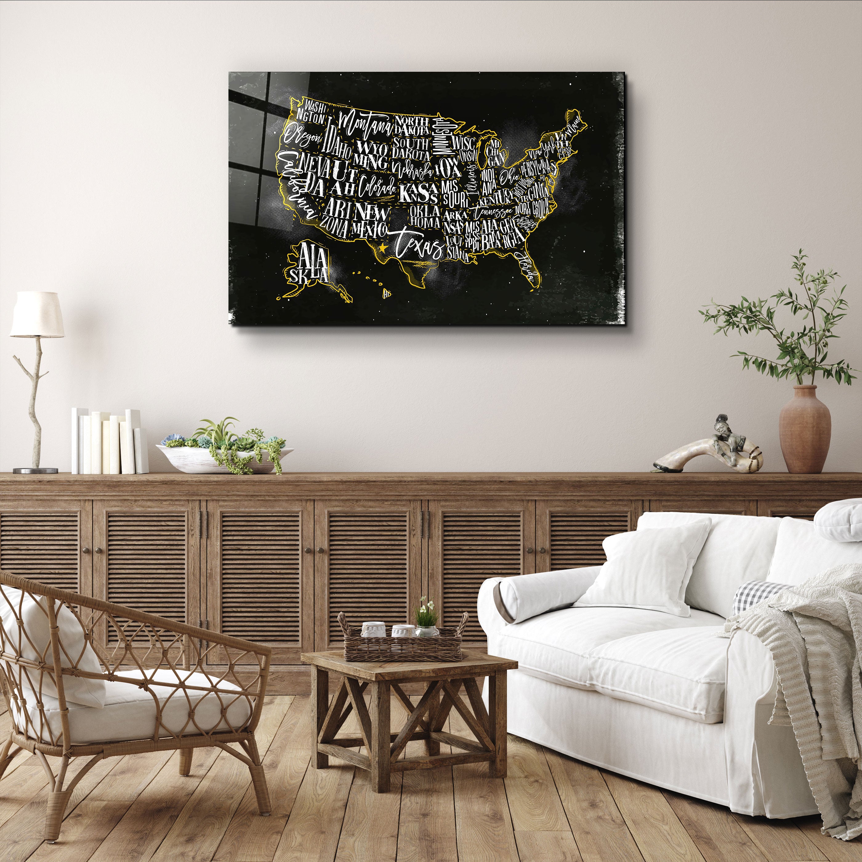 ・"The US States"・Glass Wall Art