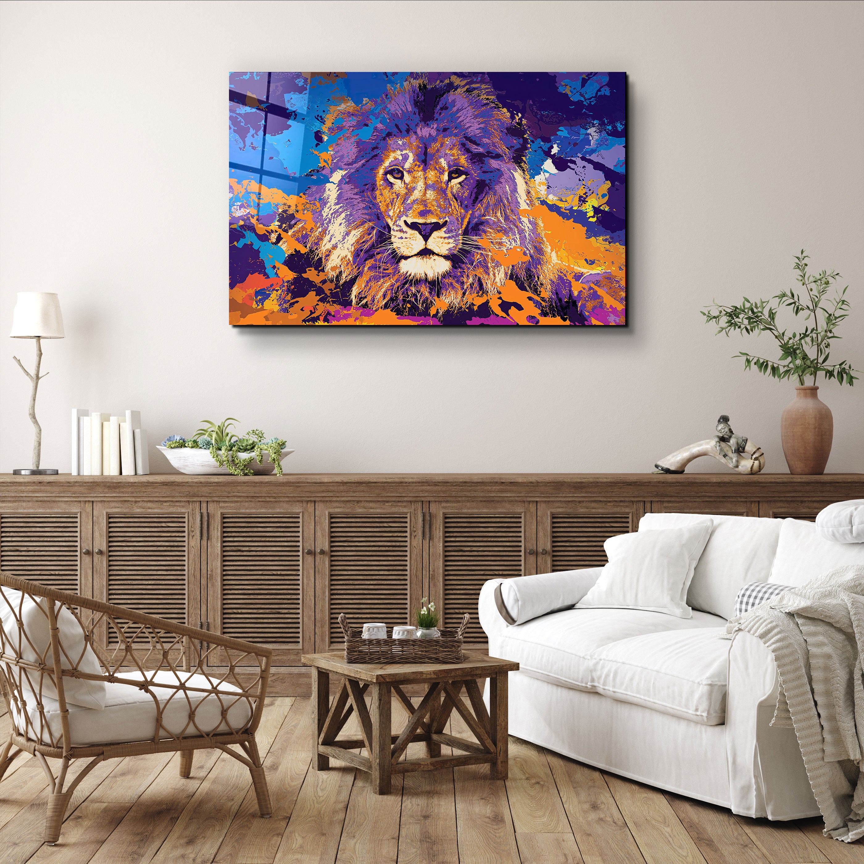 ・« Le lion en couleurs »・Art mural en verre