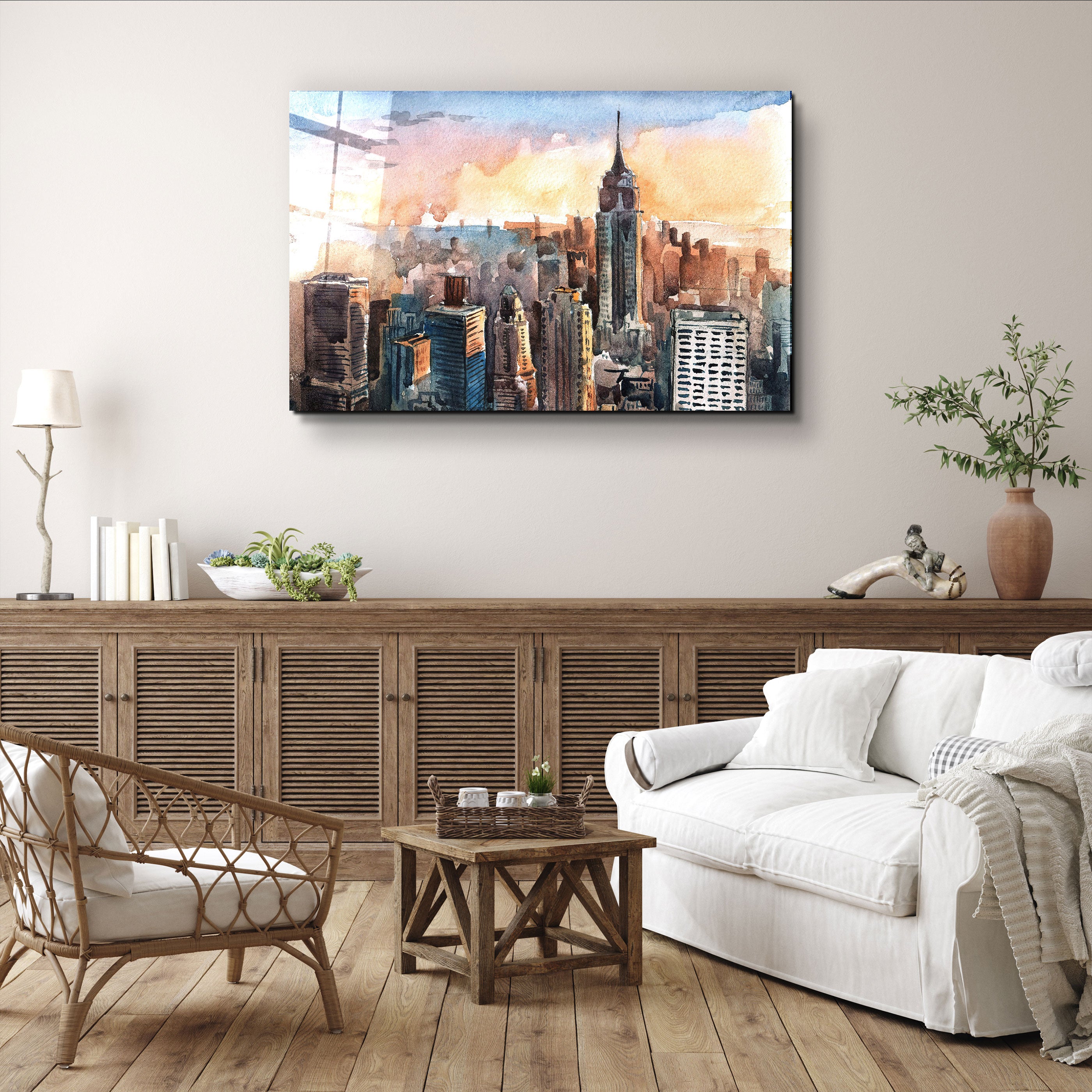 ・"New York Watercolor Painting"・Glass Wall Art