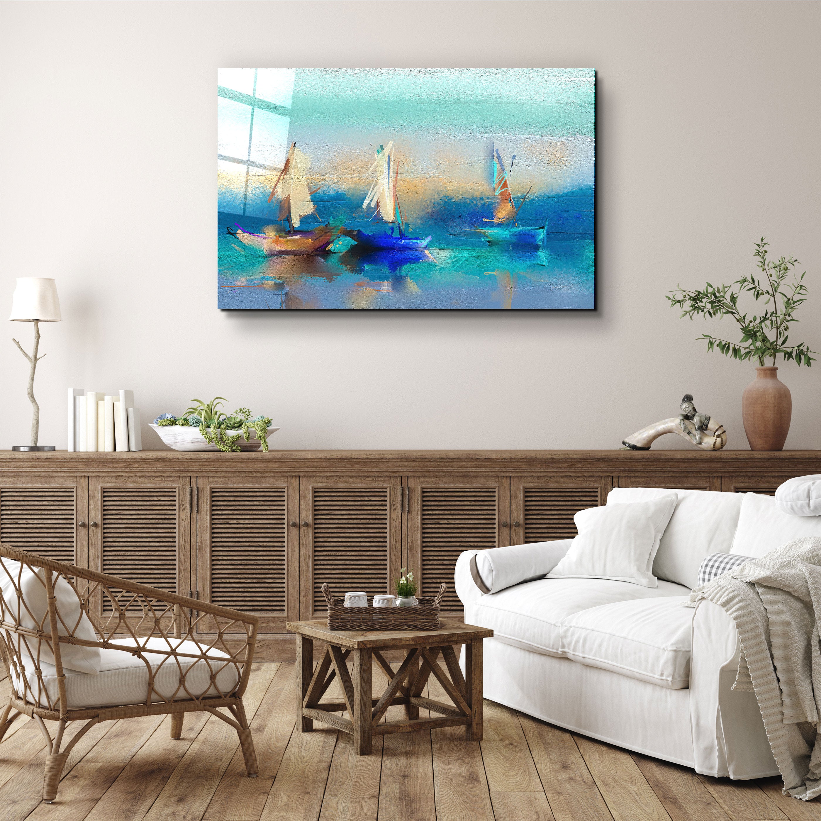 ・"Abstract Boats Art"・Glass Wall Art