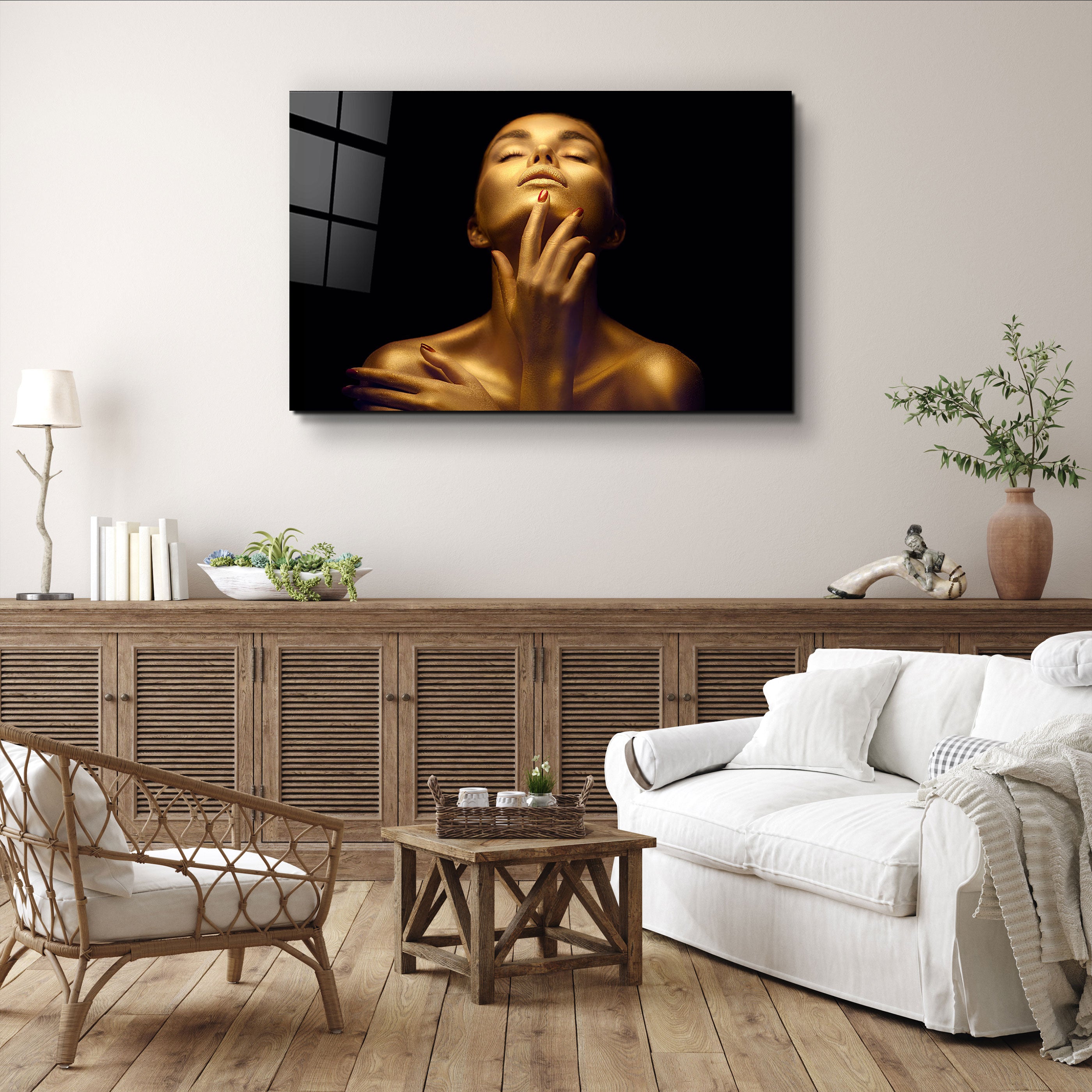 ・"Beauty Woman With Golden Skin"・Glass Wall Art