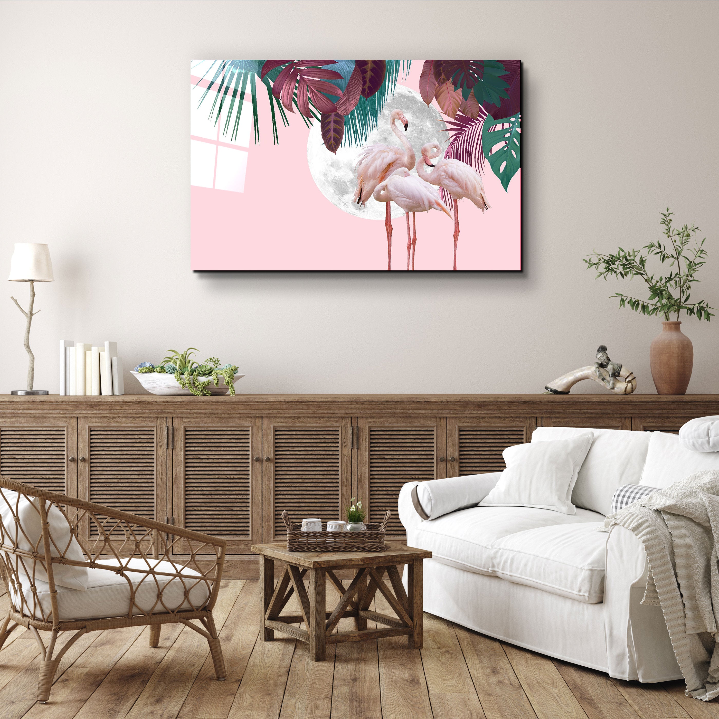 ・"Greater Flamingo"・Glass Wall Art