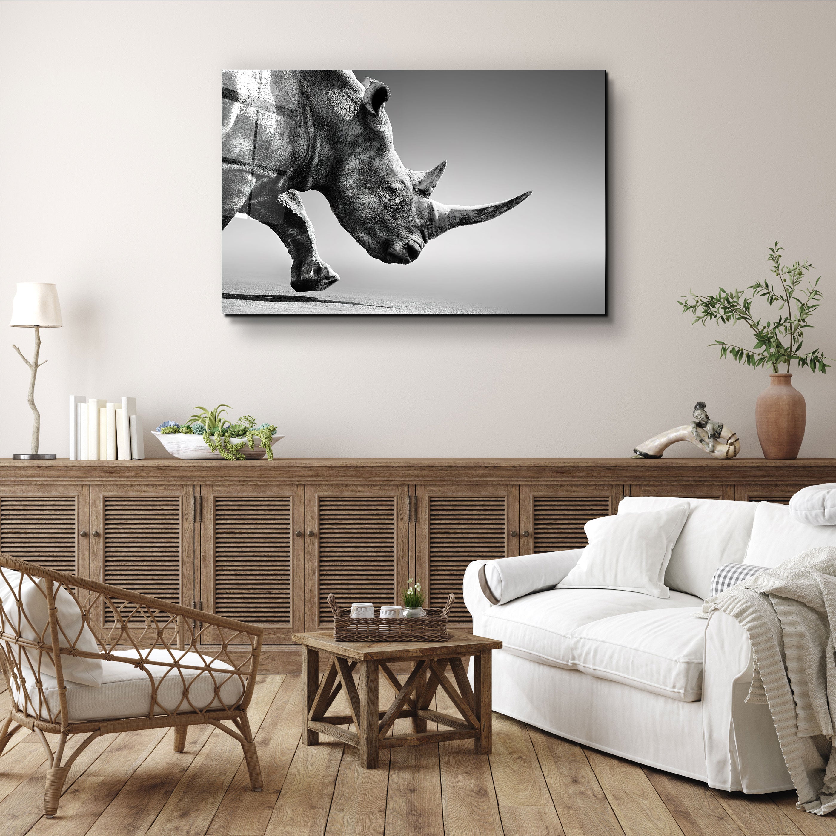 ・"Black Rhinoceros"・Glass Wall Art