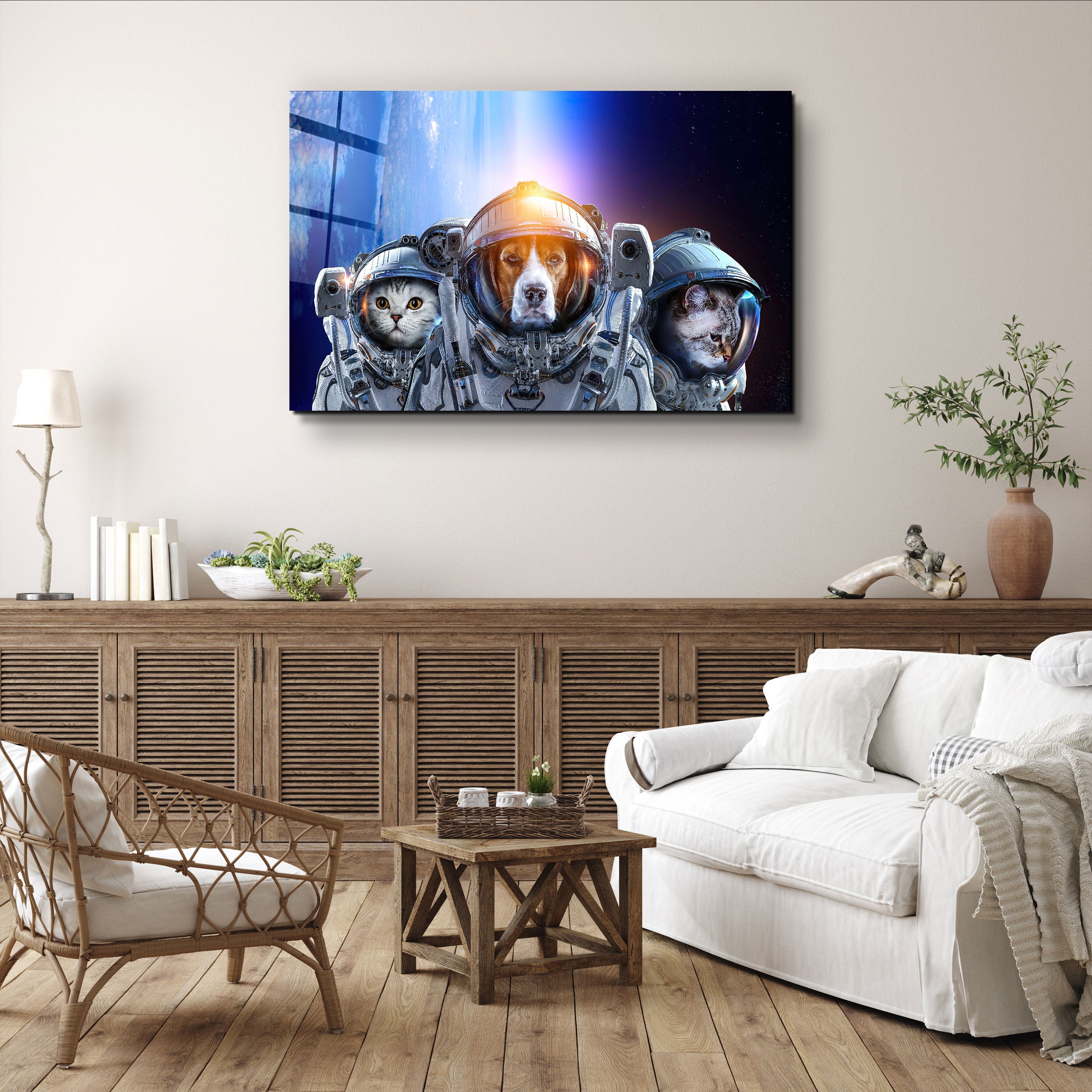 ・"Dog&Cat With Space Suits"・Glass Wall Art