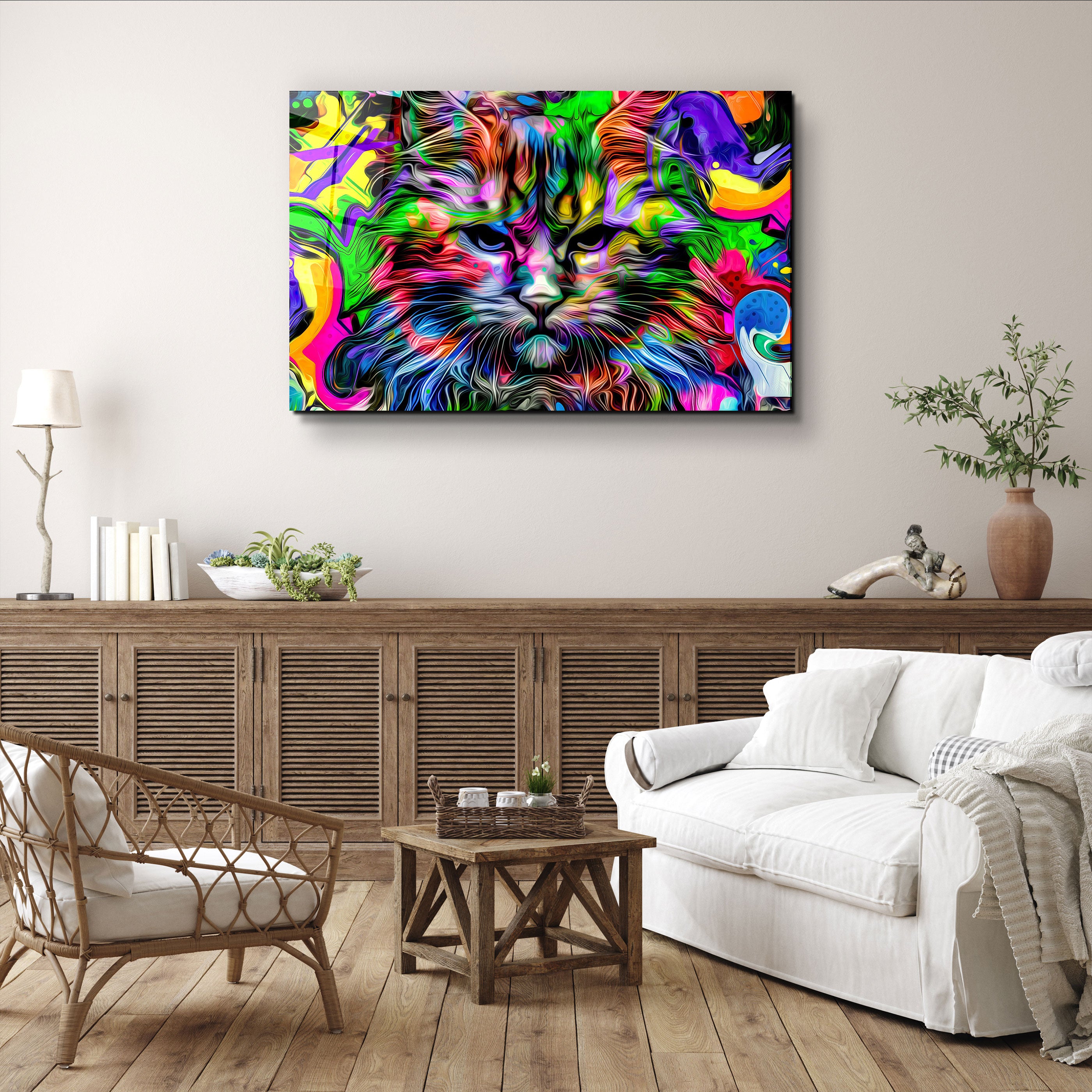 ・"Chat coloré"・Art mural en verre