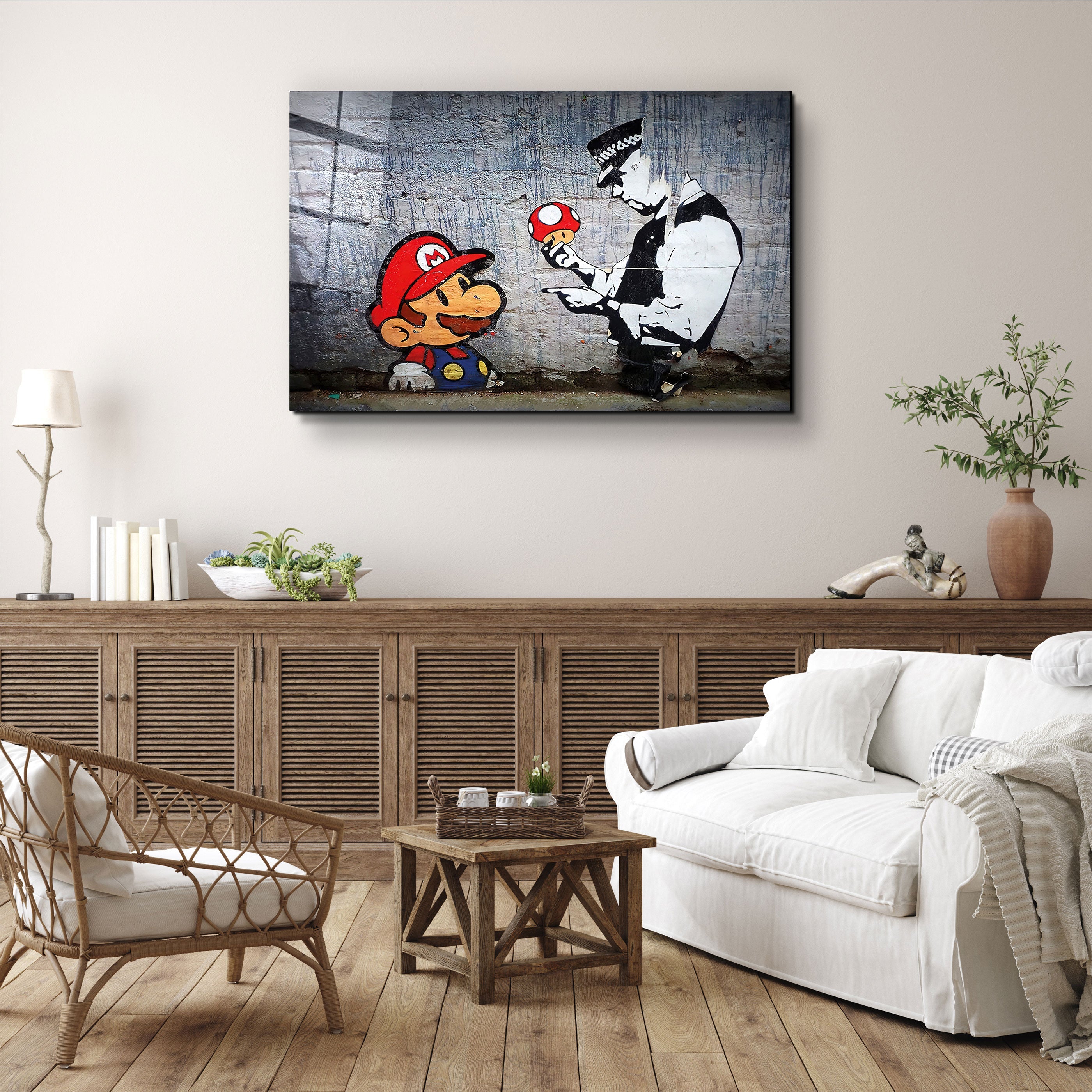 ・"Banksy - Mario with a Policeman"・Glass Wall Art