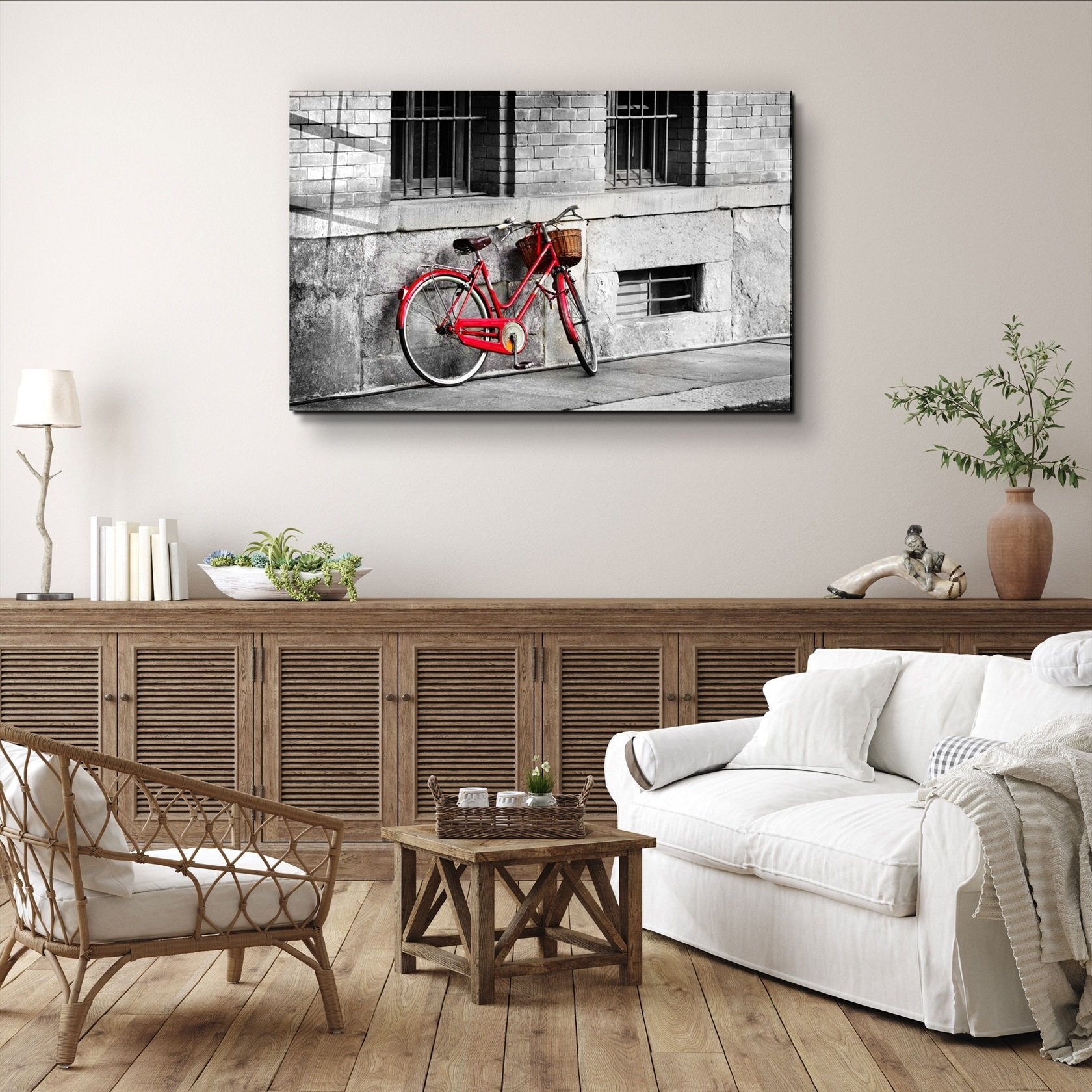 ・"Red Bicycle"・Glass Wall Art