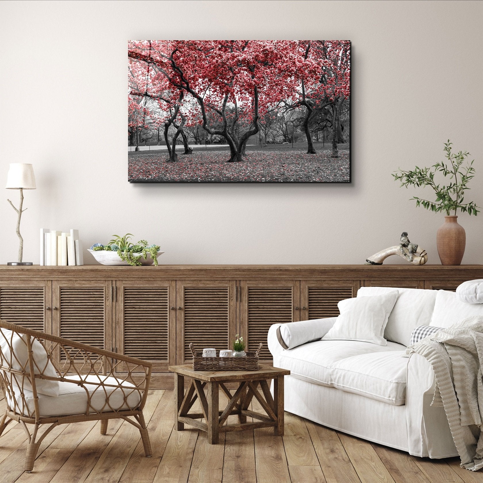 ・"Red Tree 2"・Glass Wall Art