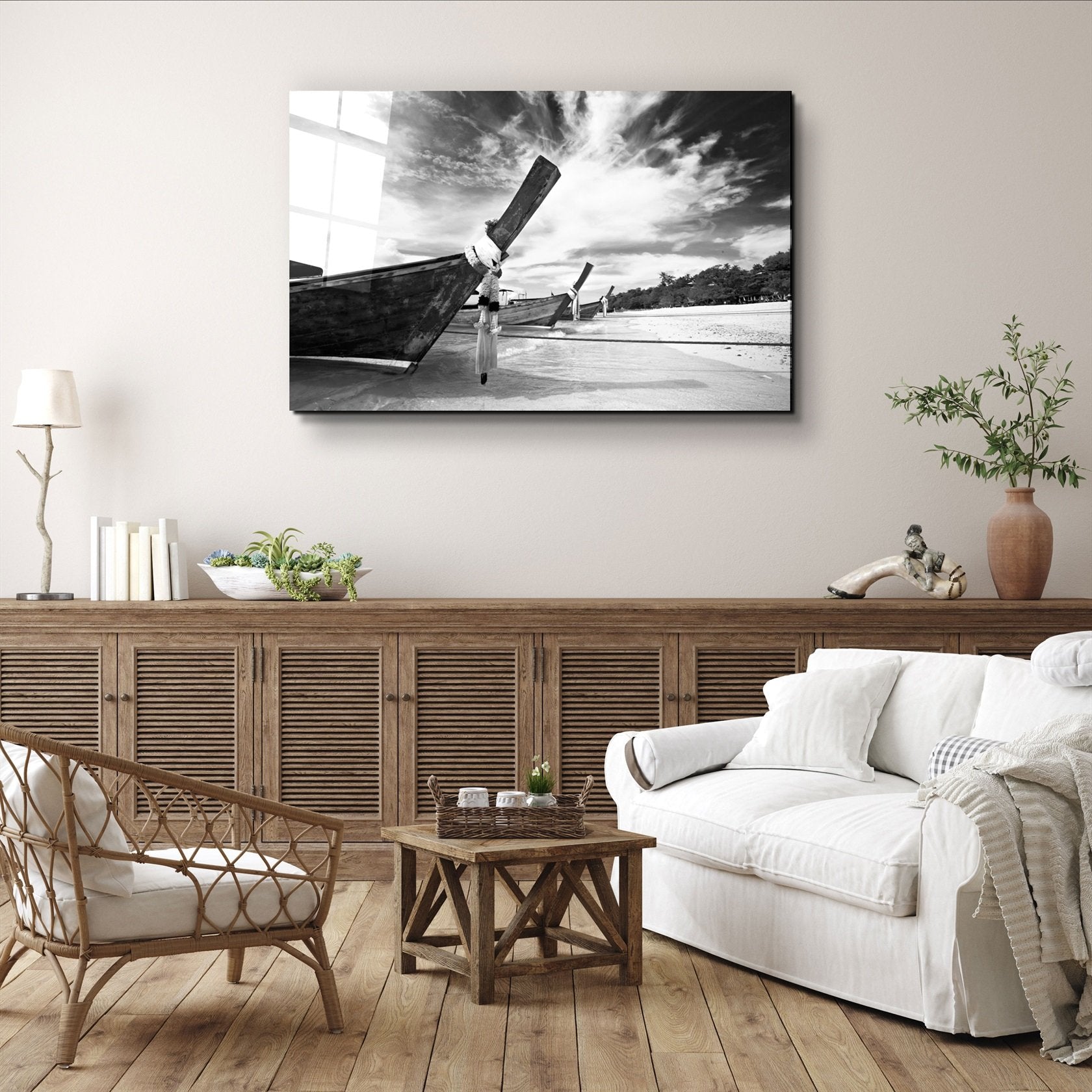 ・"Boats on the Beach"・Glass Wall Art