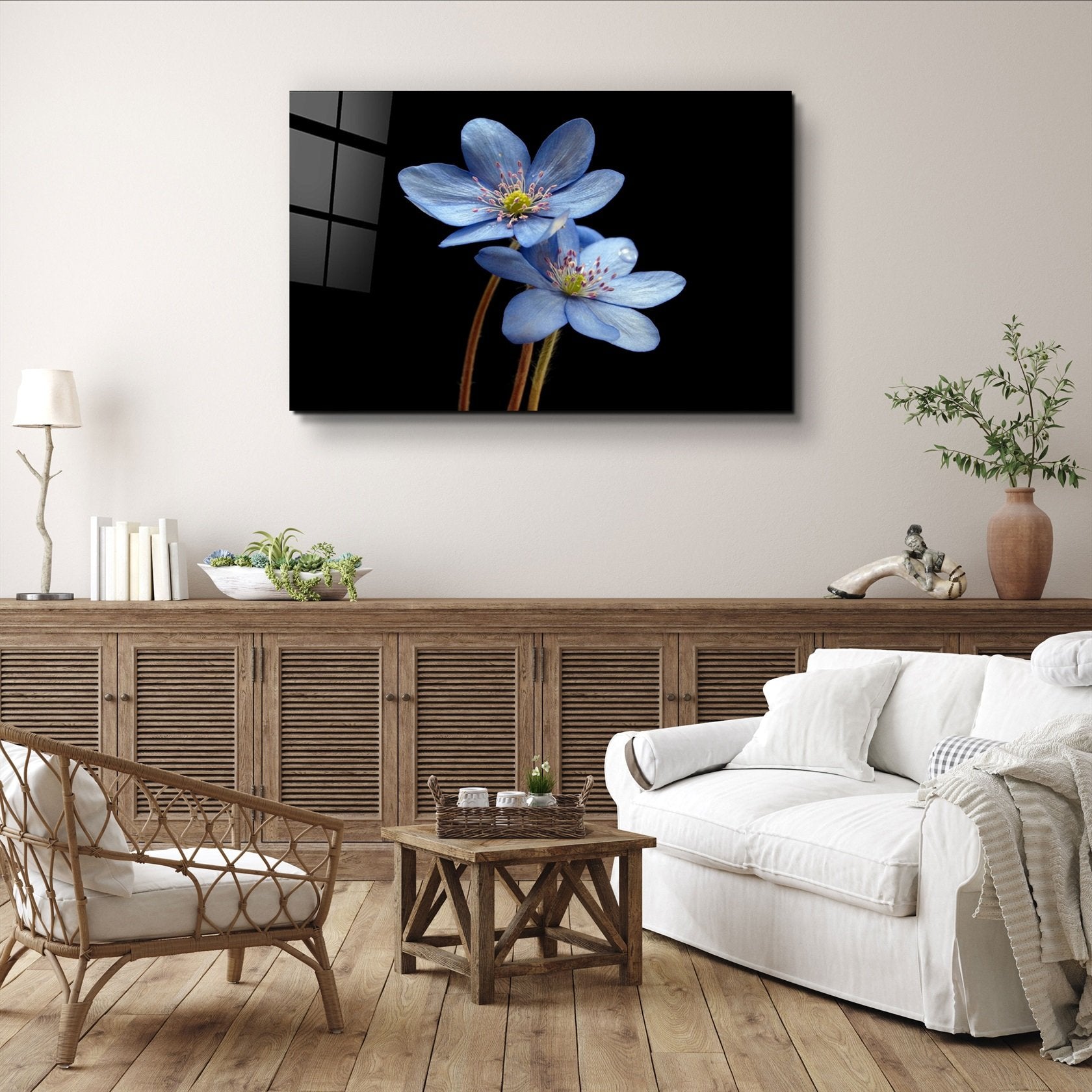 ・"Blue Flower"・Glass Wall Art