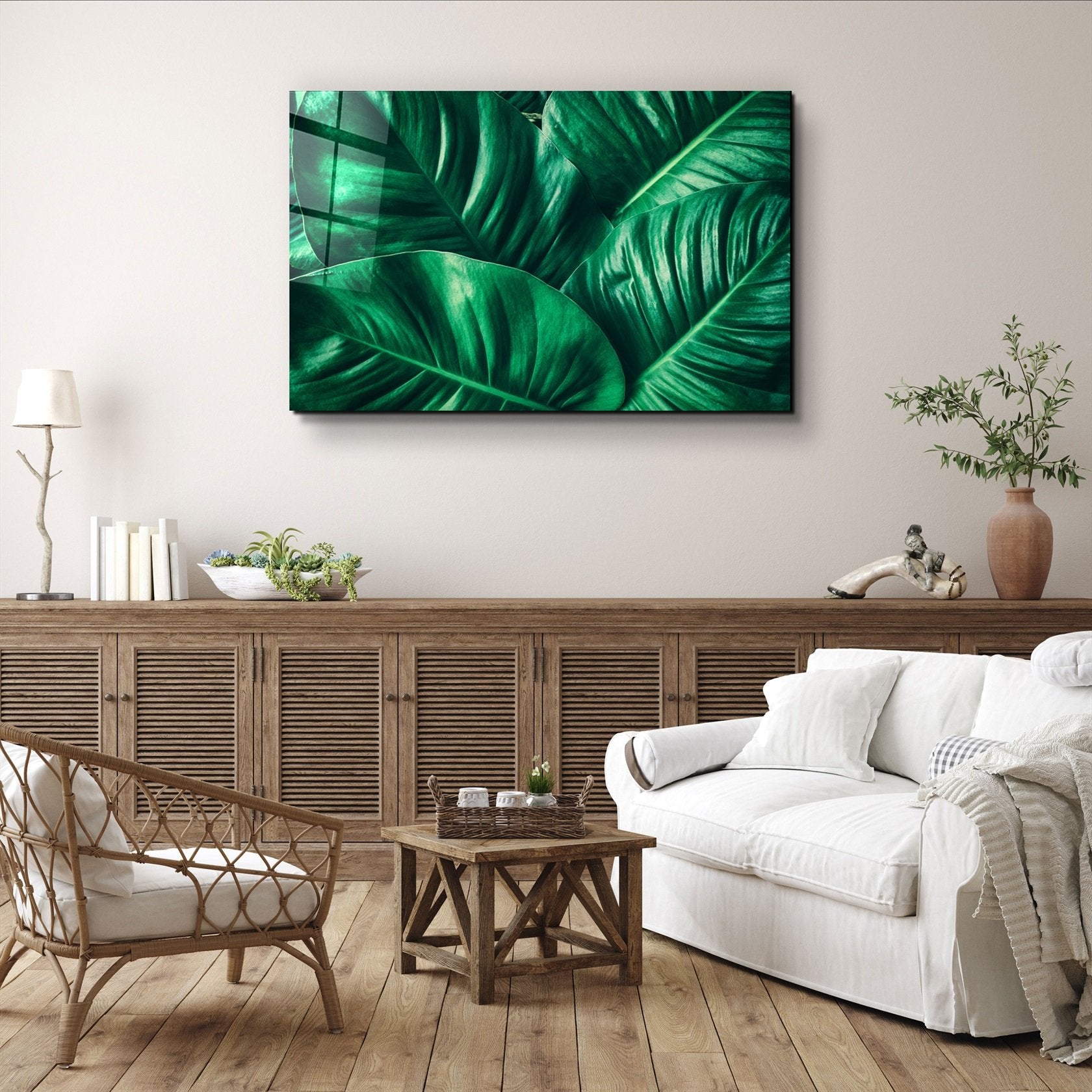 ・"Green Tropical Leaf"・Glass Wall Art