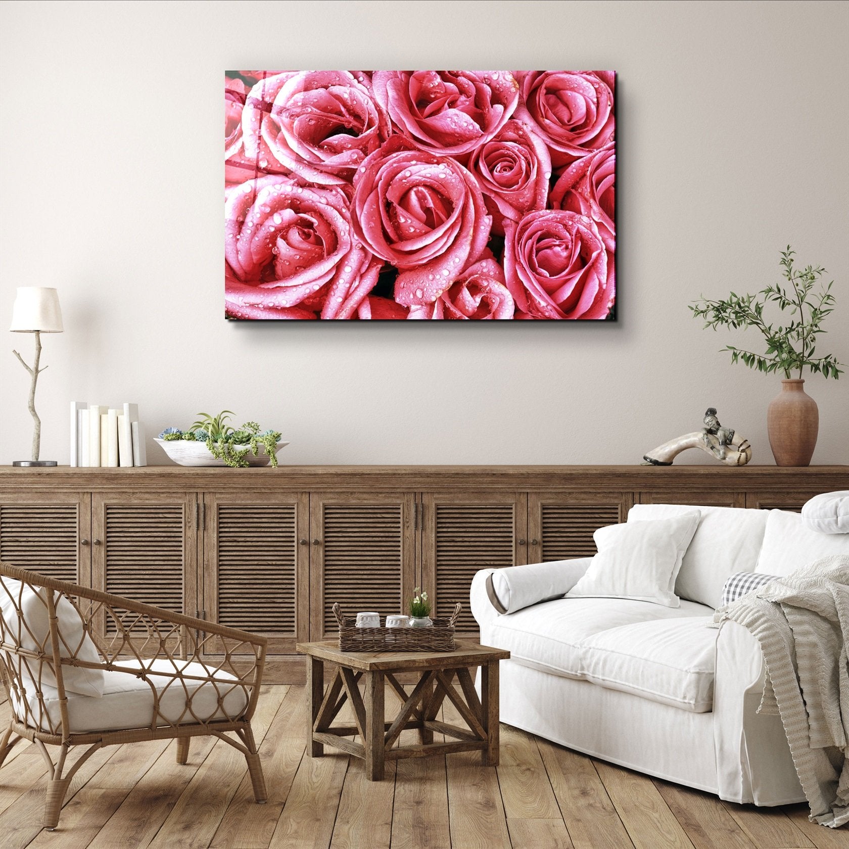 ・"Pink Rose"・Glass Wall Art