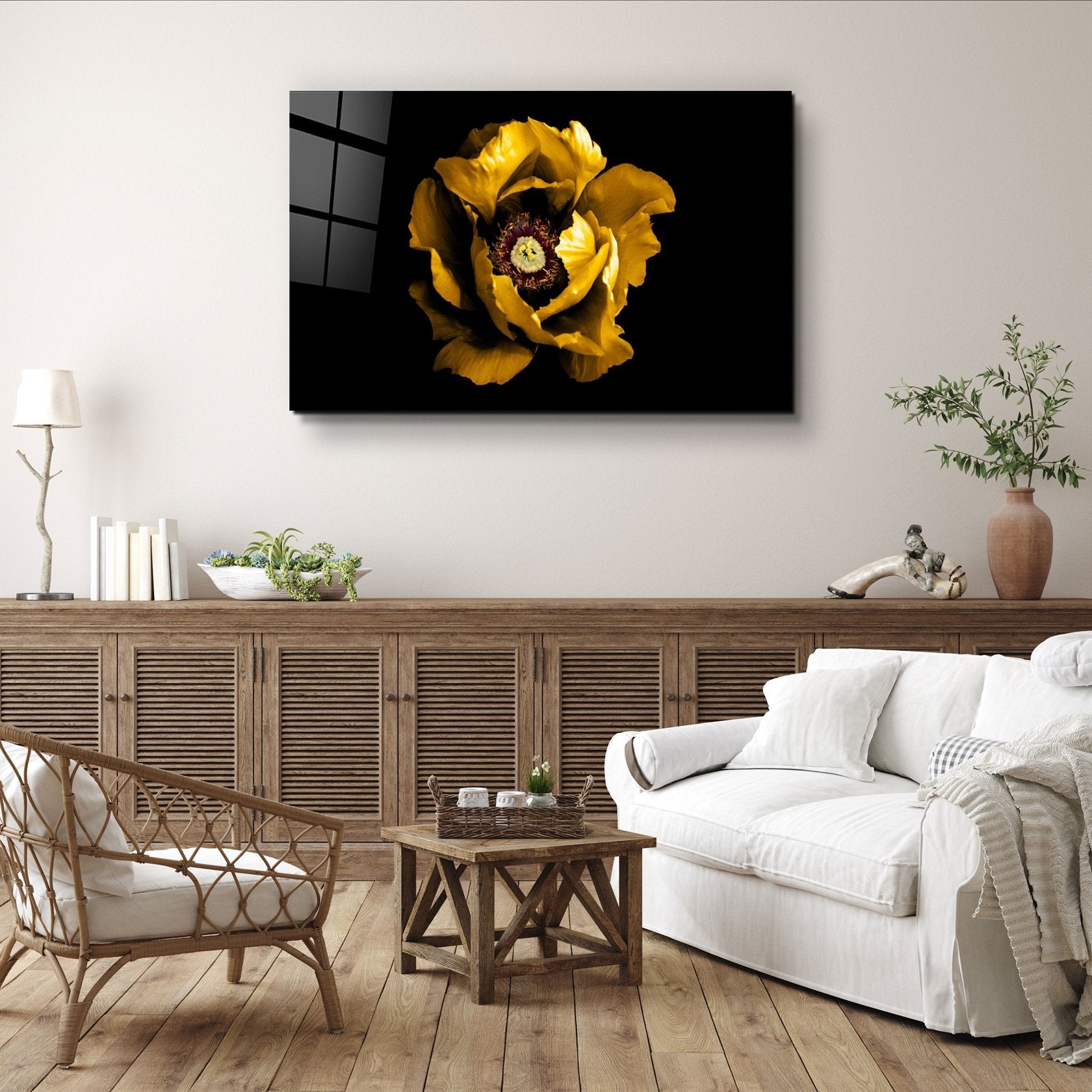 ・"Yellow Rose 2"・Glass Wall Art