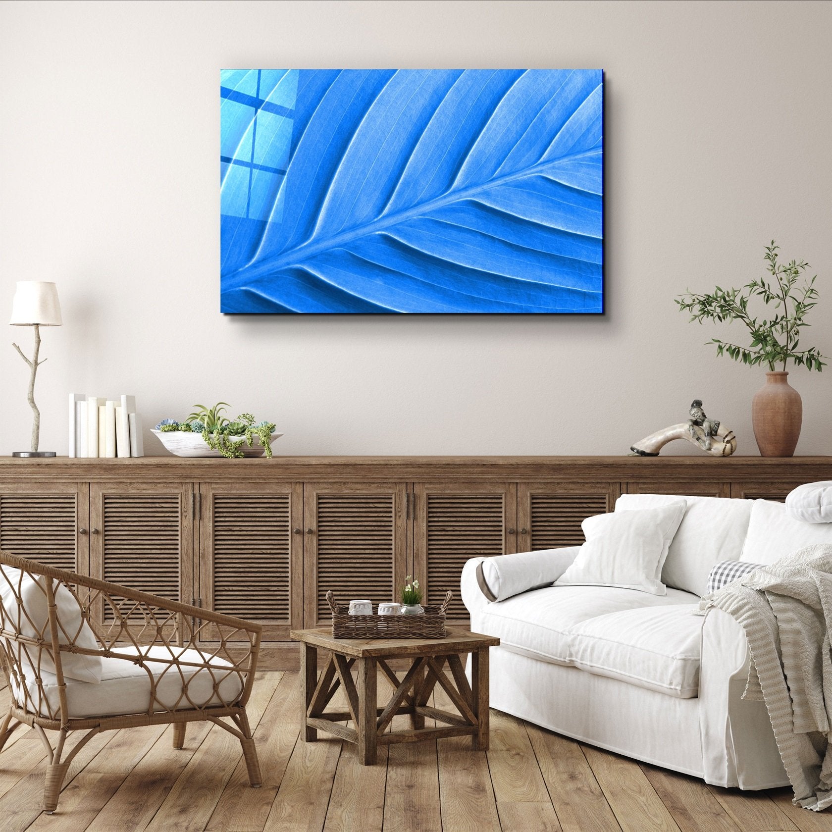 ・"Blue Leaf"・Glass Wall Art