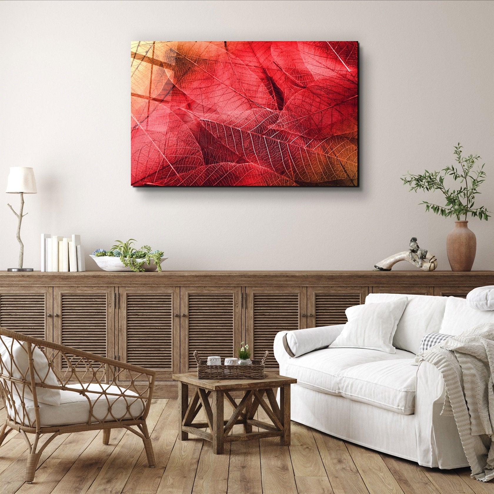 ・"Red Leaves"・Glass Wall Art