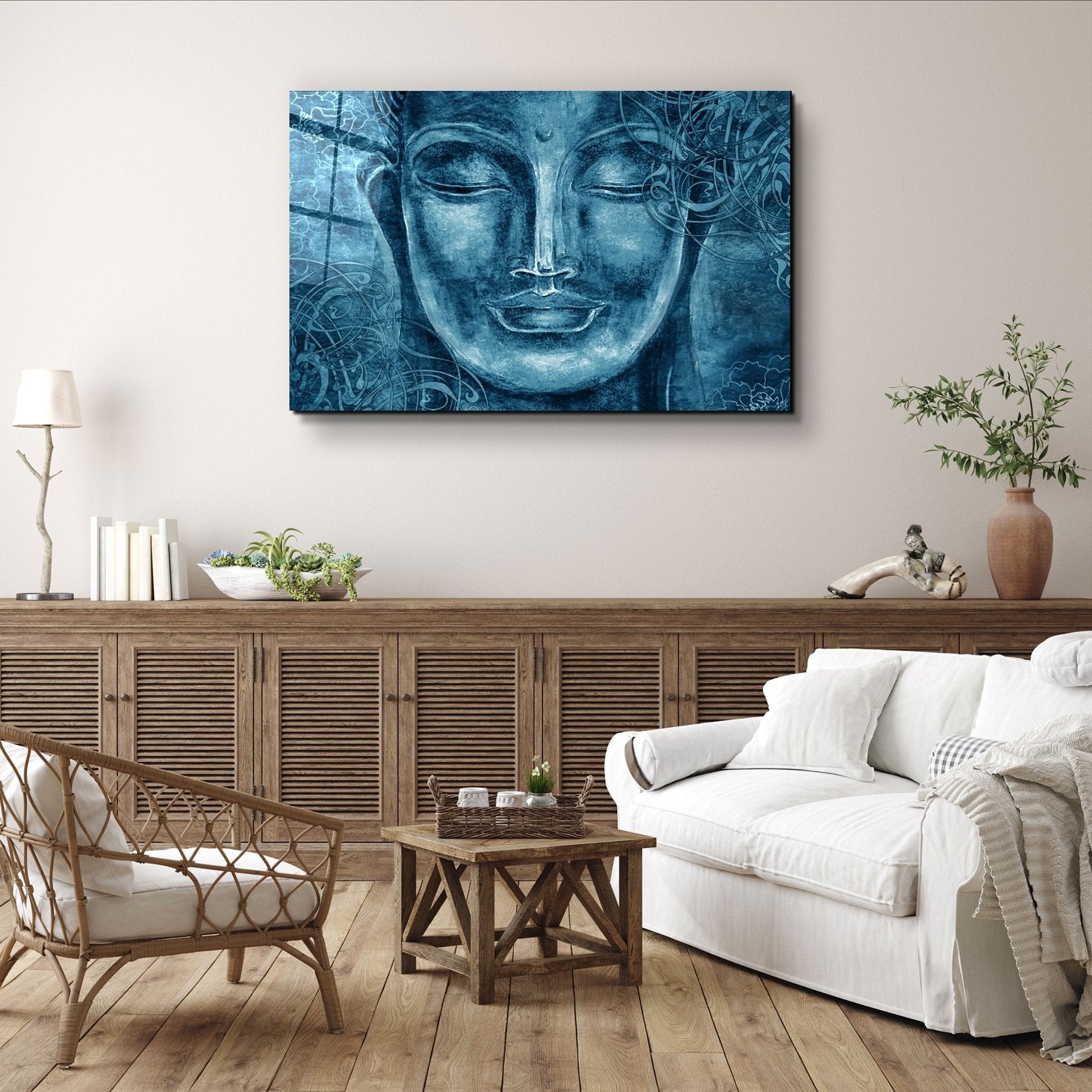 ・"Bouddha Bleu"・Art mural en verre