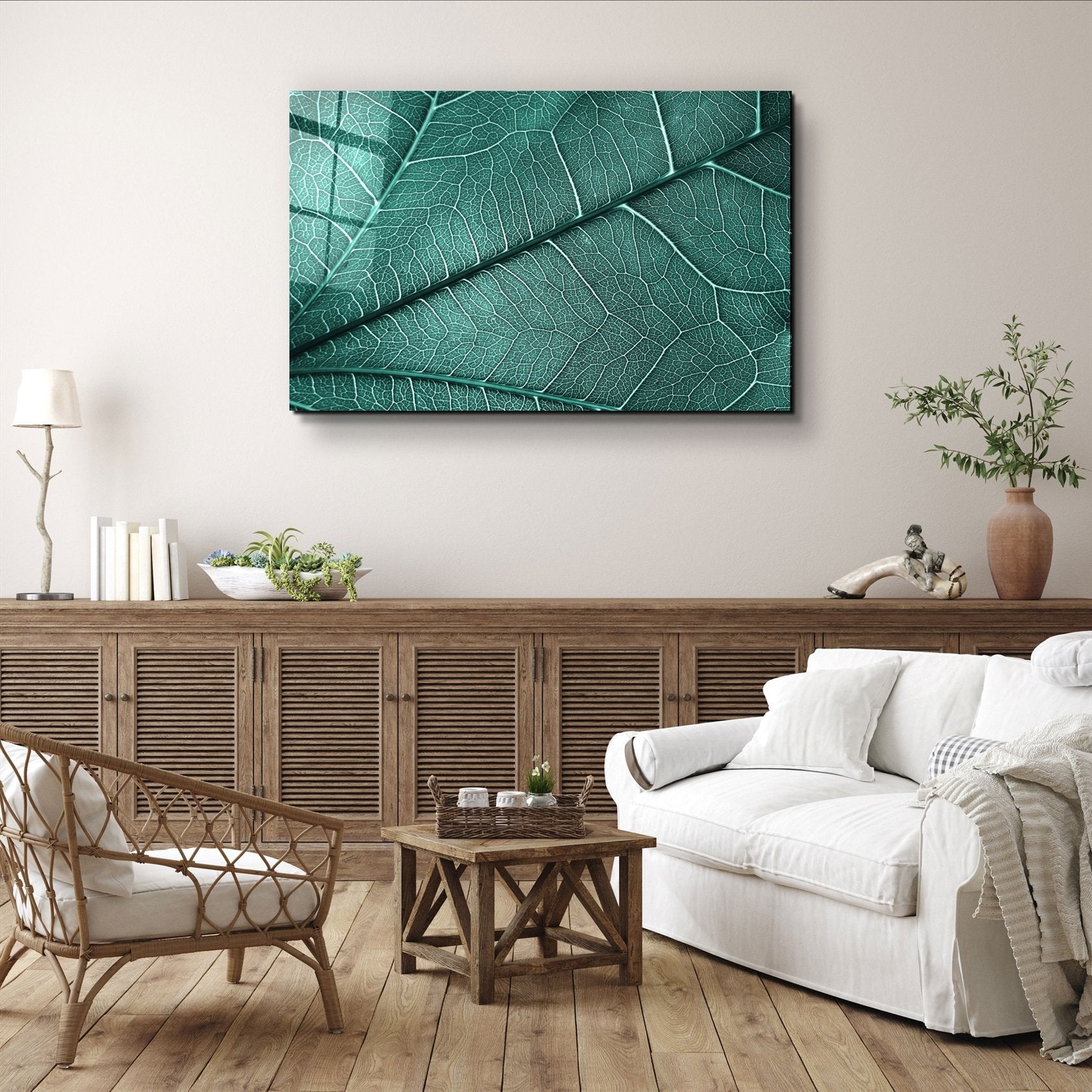 ・"Green Leaf 4"・Glass Wall Art