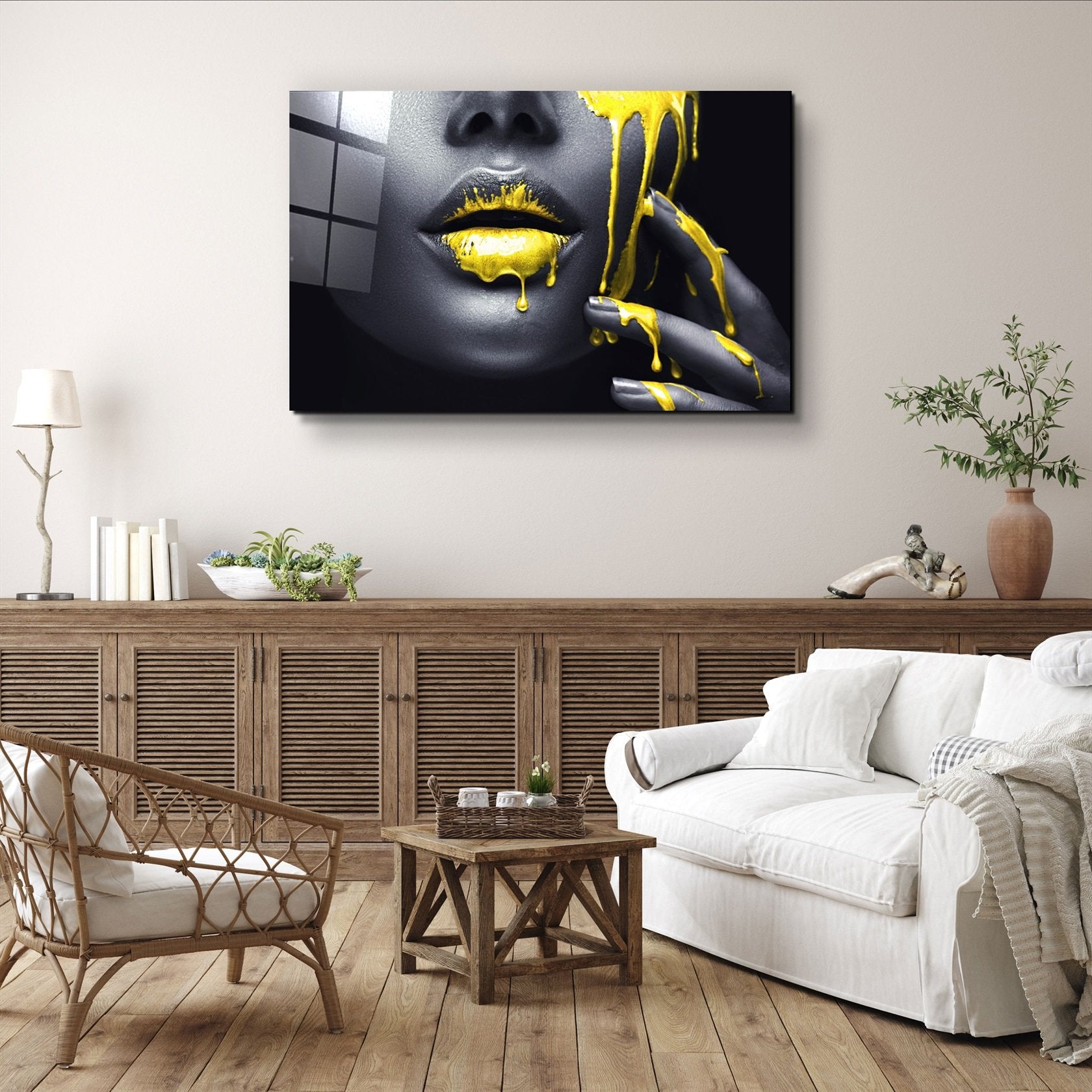 ・"Yellow Lips V2"・Glass Wall Art