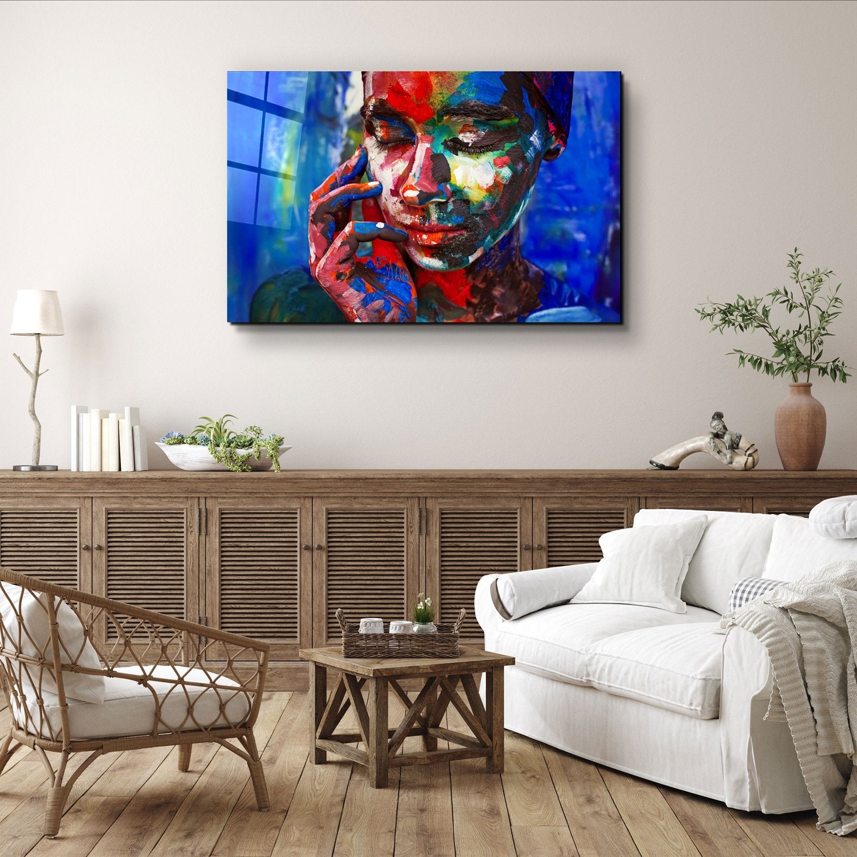 ・"Abstract Colors Woman Portrait"・Glass Wall Art